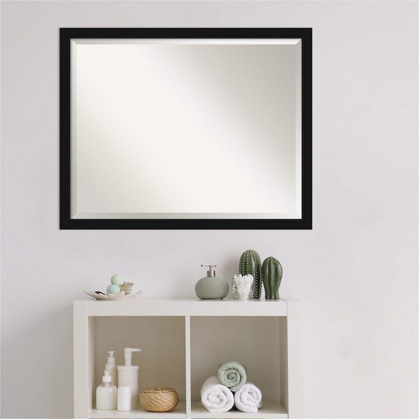Beveled Bathroom Wall Mirror, Avon Black Narrow Frame