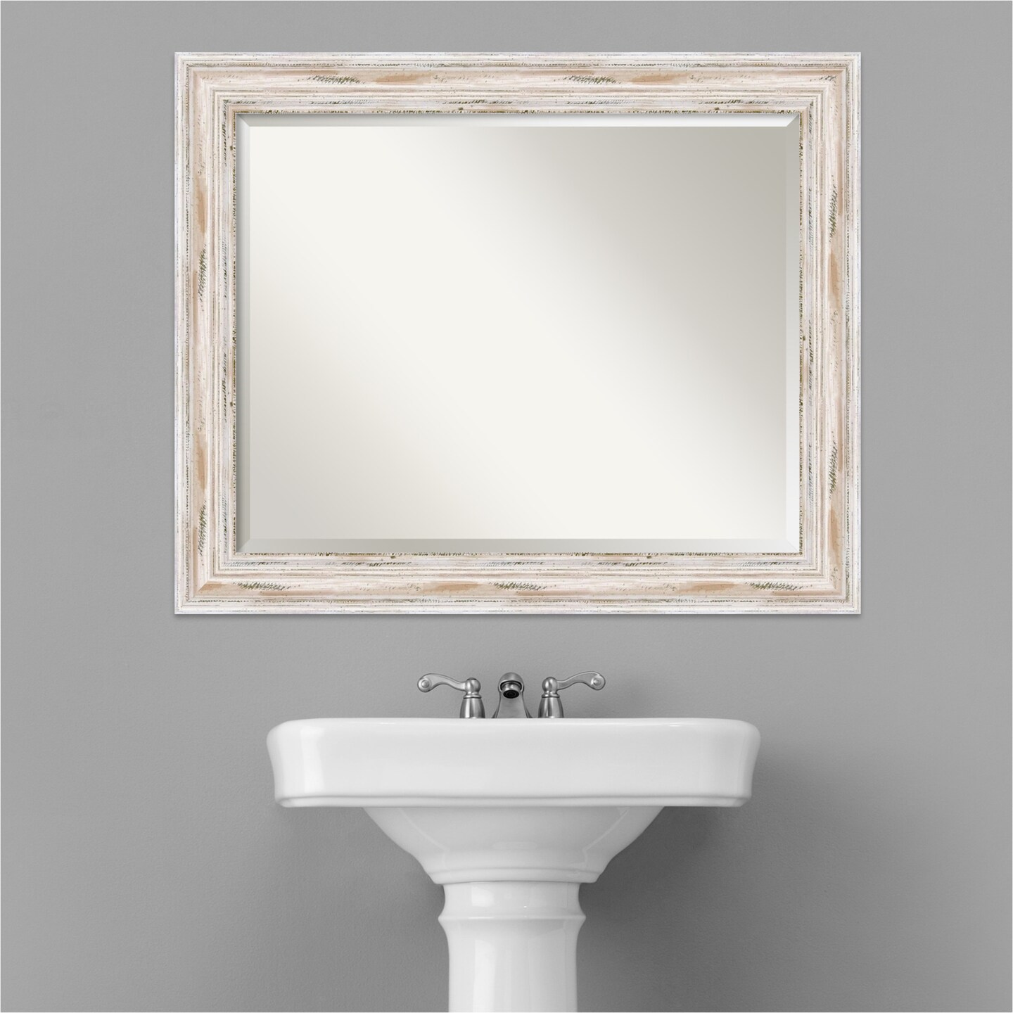 Beveled Wood Bathroom Wall Mirror, Alexandria Frame