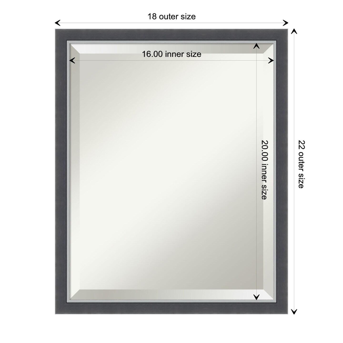 Beveled Bathroom Wall Mirror, Eva Black Silver Thin Frame