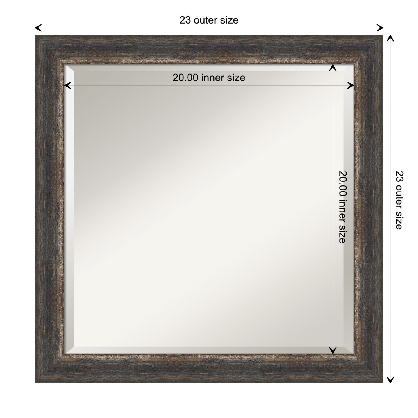 Beveled Bathroom Wall Mirror, Bark Rustic Char Narrow Frame