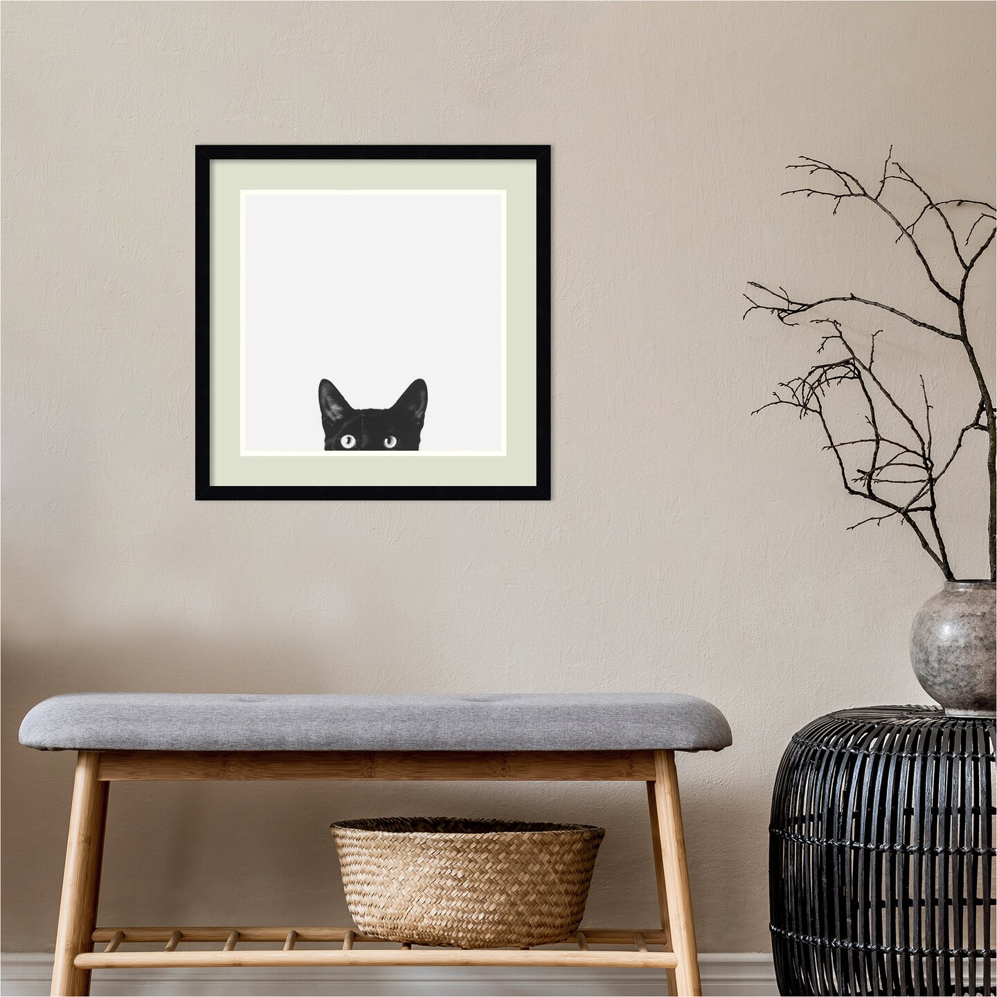 Curiosity (Cat) by Jon Bertelli Wood Framed Wall Art Print