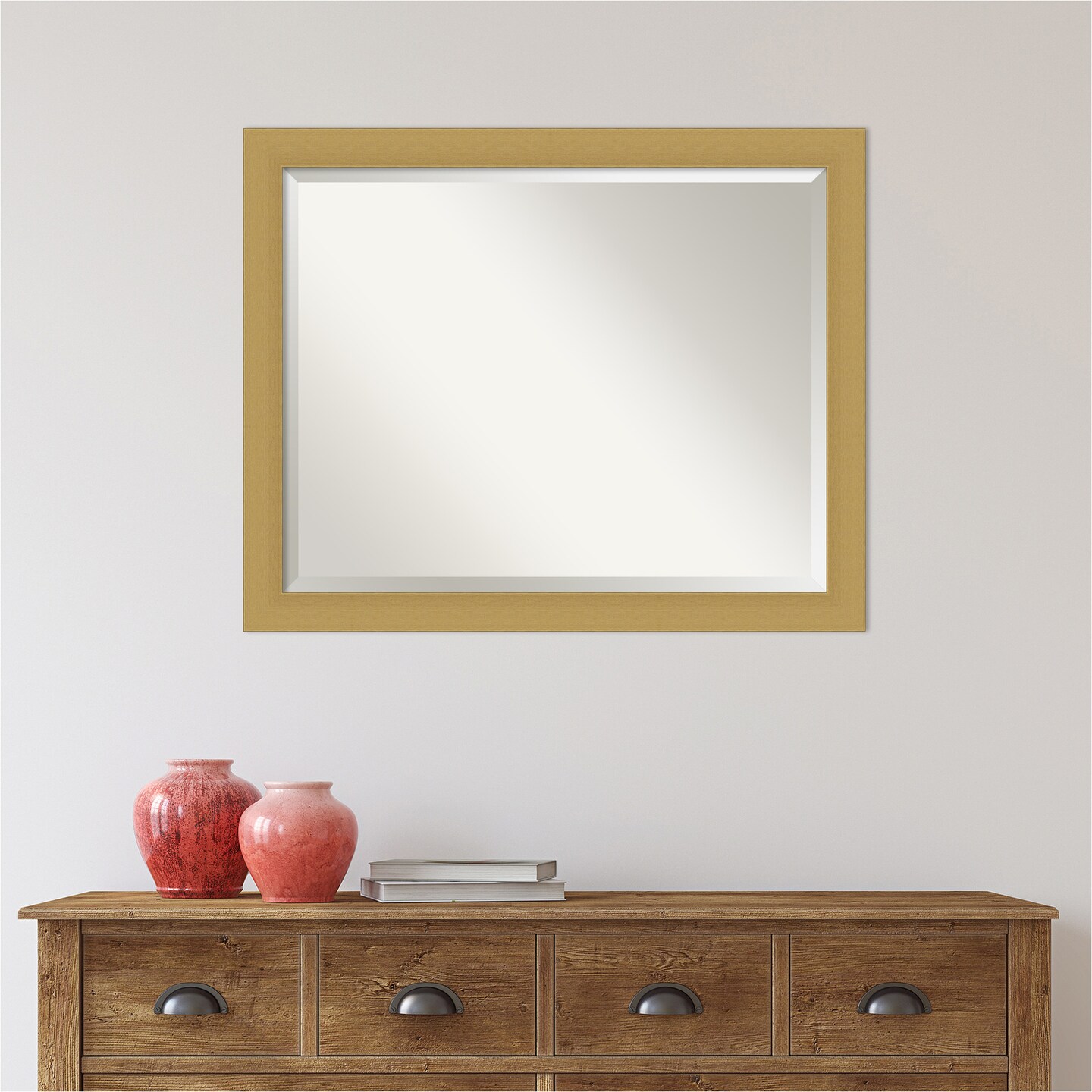 Beveled Bathroom Wall Mirror, Grace Brushed Gold Frame