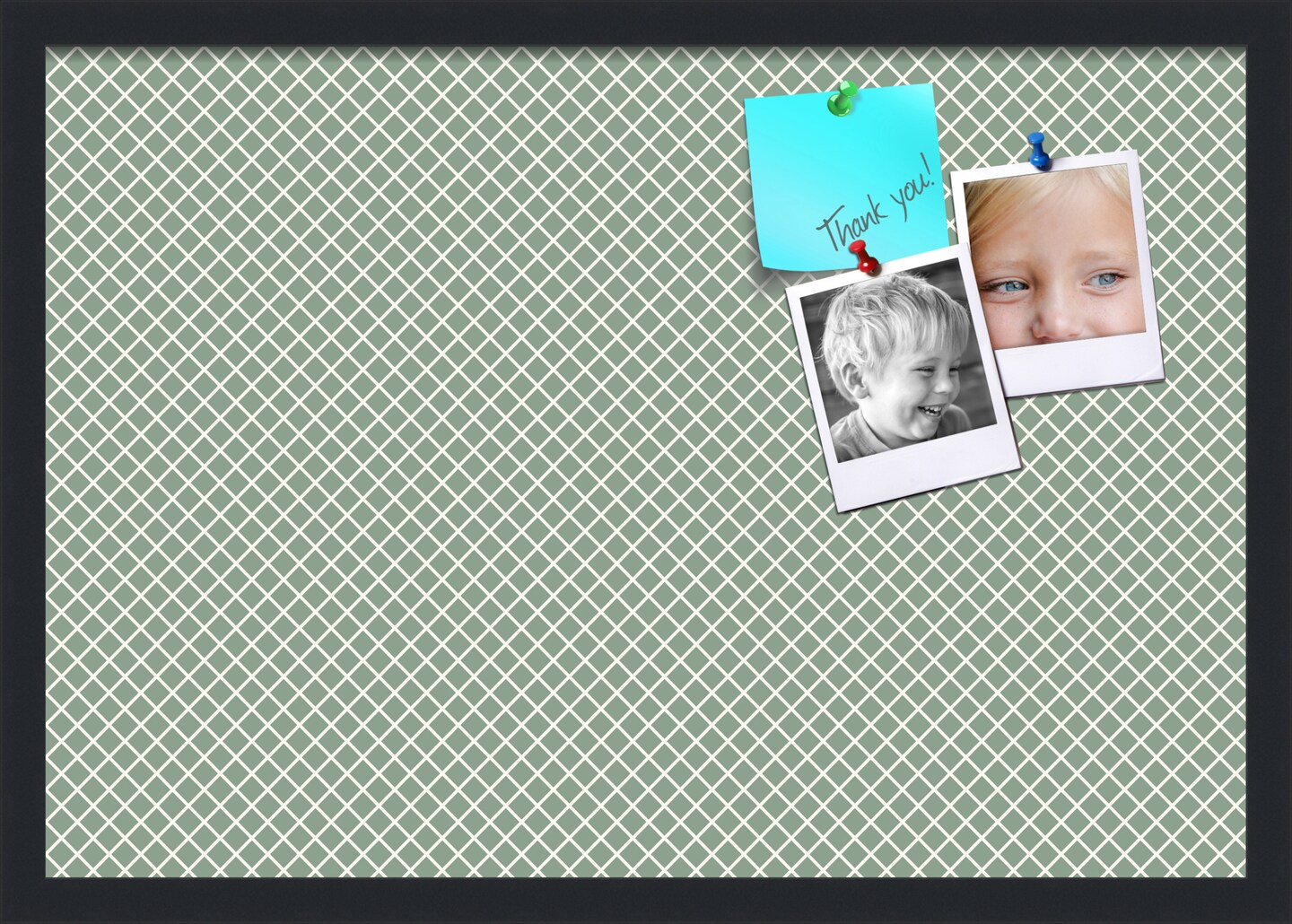 PinPix Custom Bulletin Board Nile Green Diamond Poster Board Has a Fabric Style Canvas Finish, Framed in Satin Black, by ArtToFrames (PinPix-380)