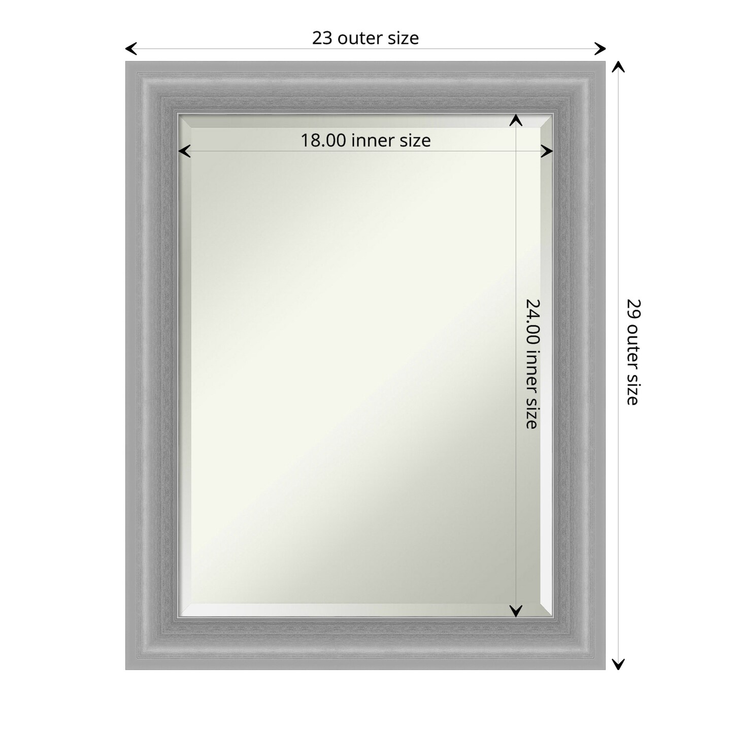 Beveled Bathroom Wall Mirror, Peak Polished Nickel Narrow Frame