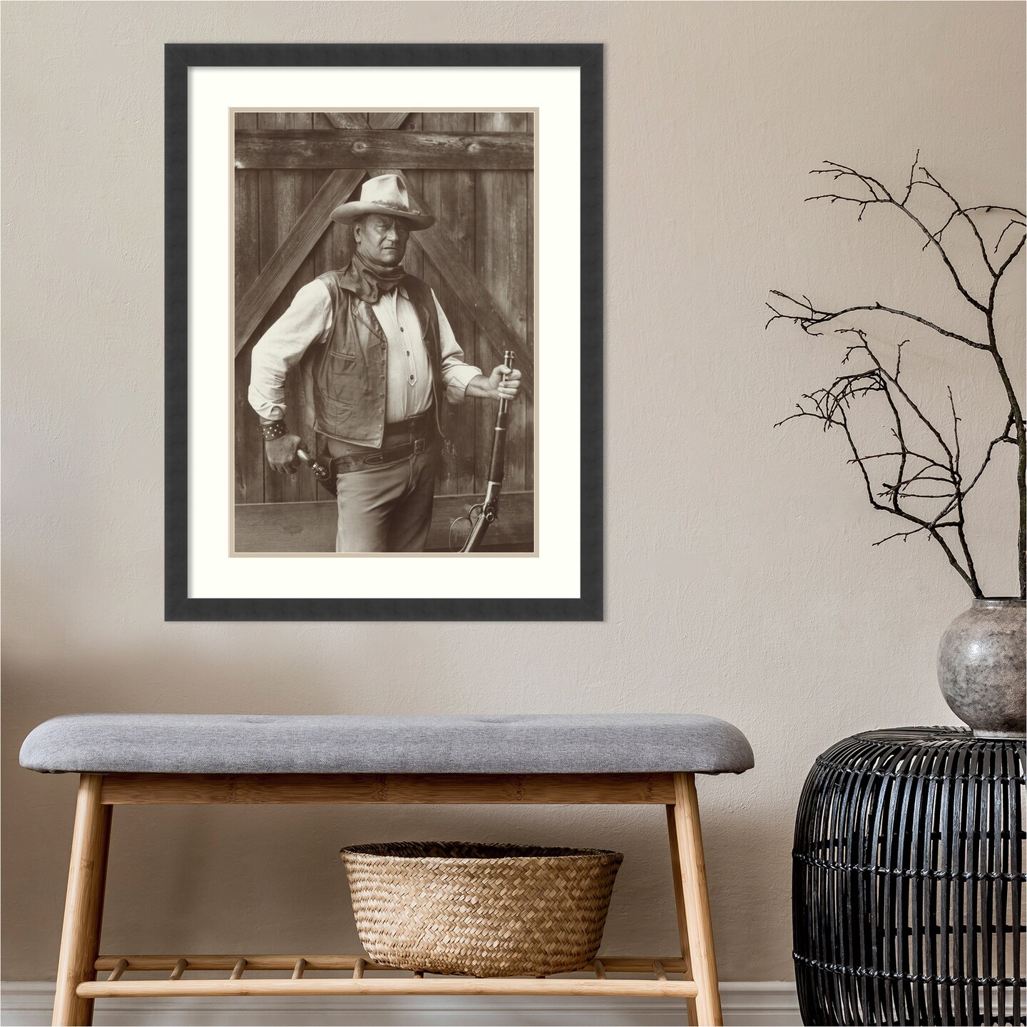 John Wayne by Bob Willoughby Wood Framed Wall Art Print