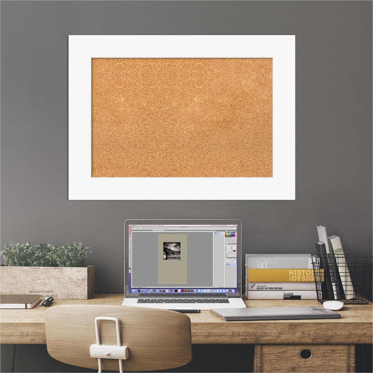 Cork Board, Cabinet White Frame - Bulletin Board, Organization Board, Pin Board