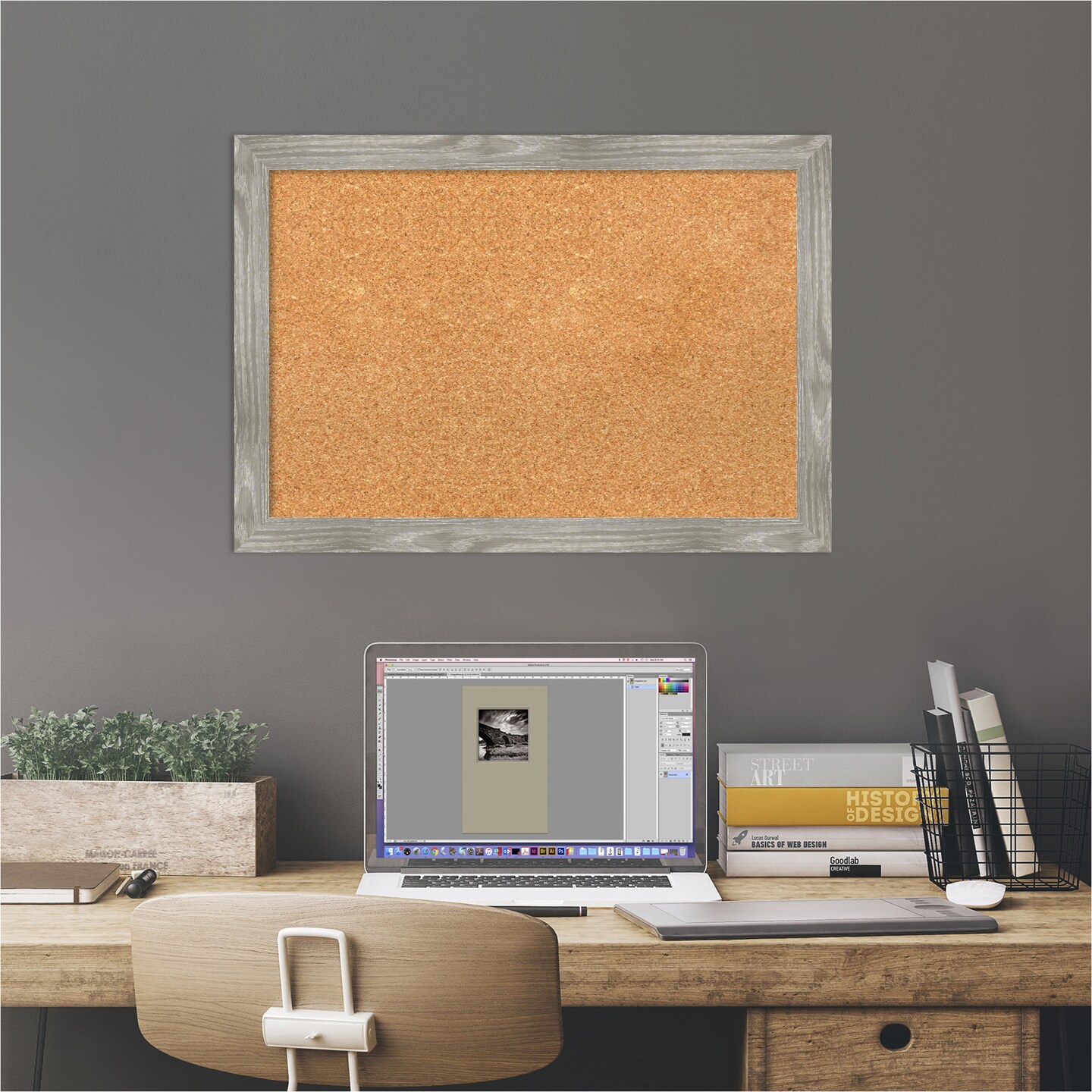 Cork Board, Dove Greywash Square Frame - Bulletin Board, Organization Board, Pin Board