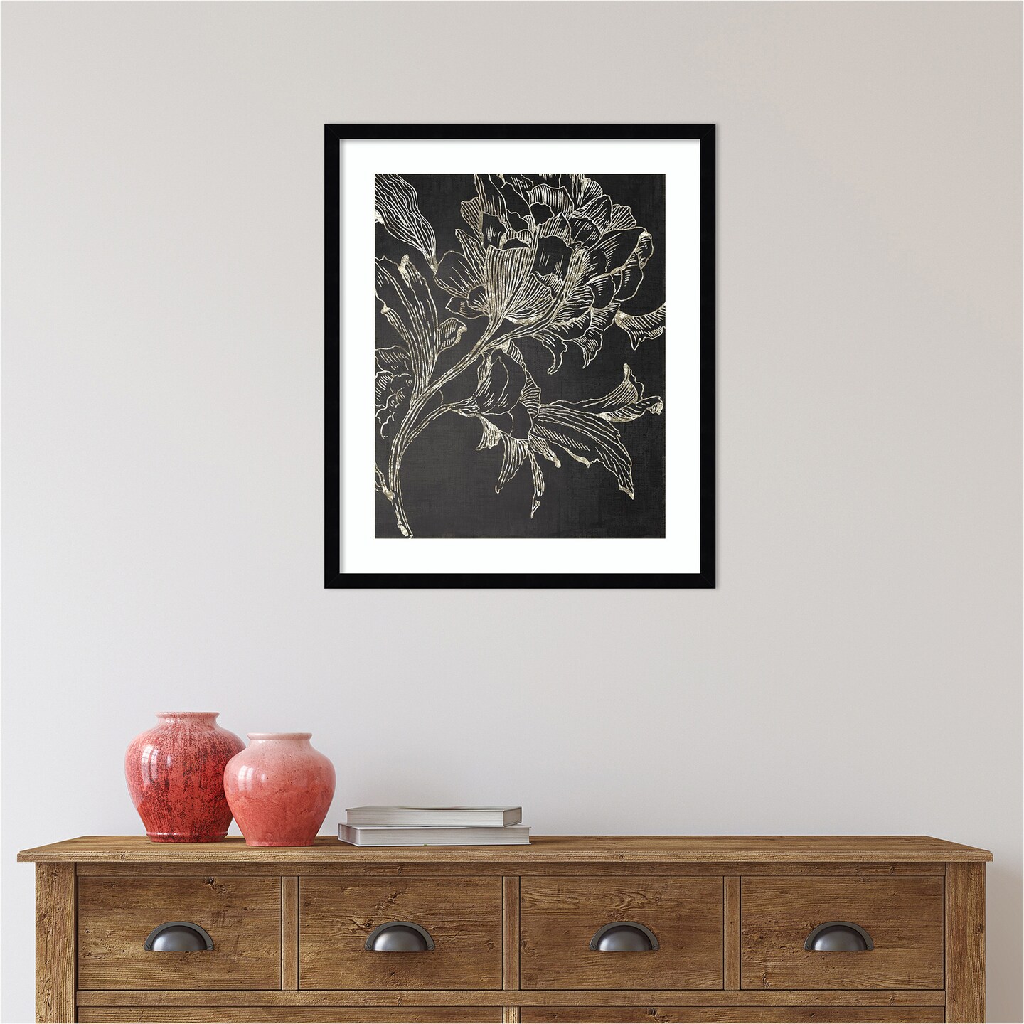 Golden Flower Folklore I by Asia Jensen Wood Framed Wall Art Print
