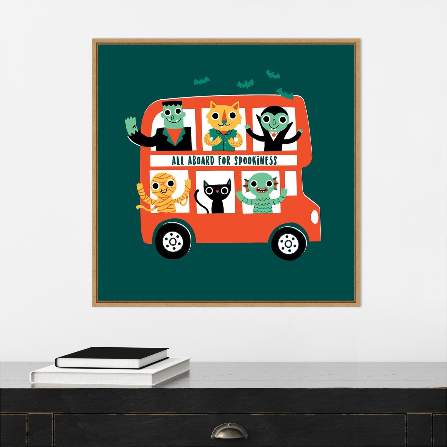 Spooky Bus by Michael Buxton 22-in. W x 22-in. H. Canvas Wall Art Print Framed in Natural