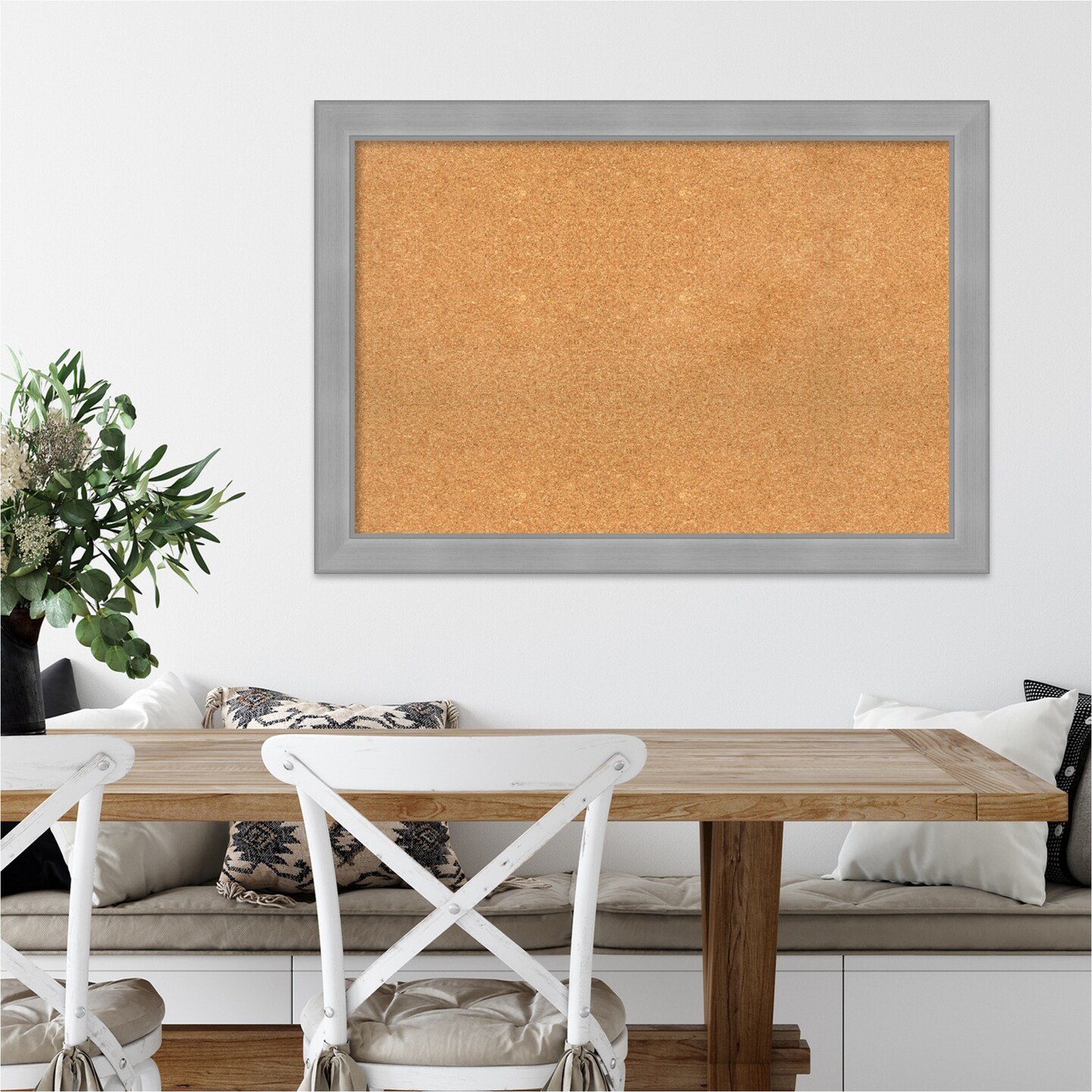 Cork Board, Vista Brushed Nickel Frame - Bulletin Board, Organization Board, Pin Board