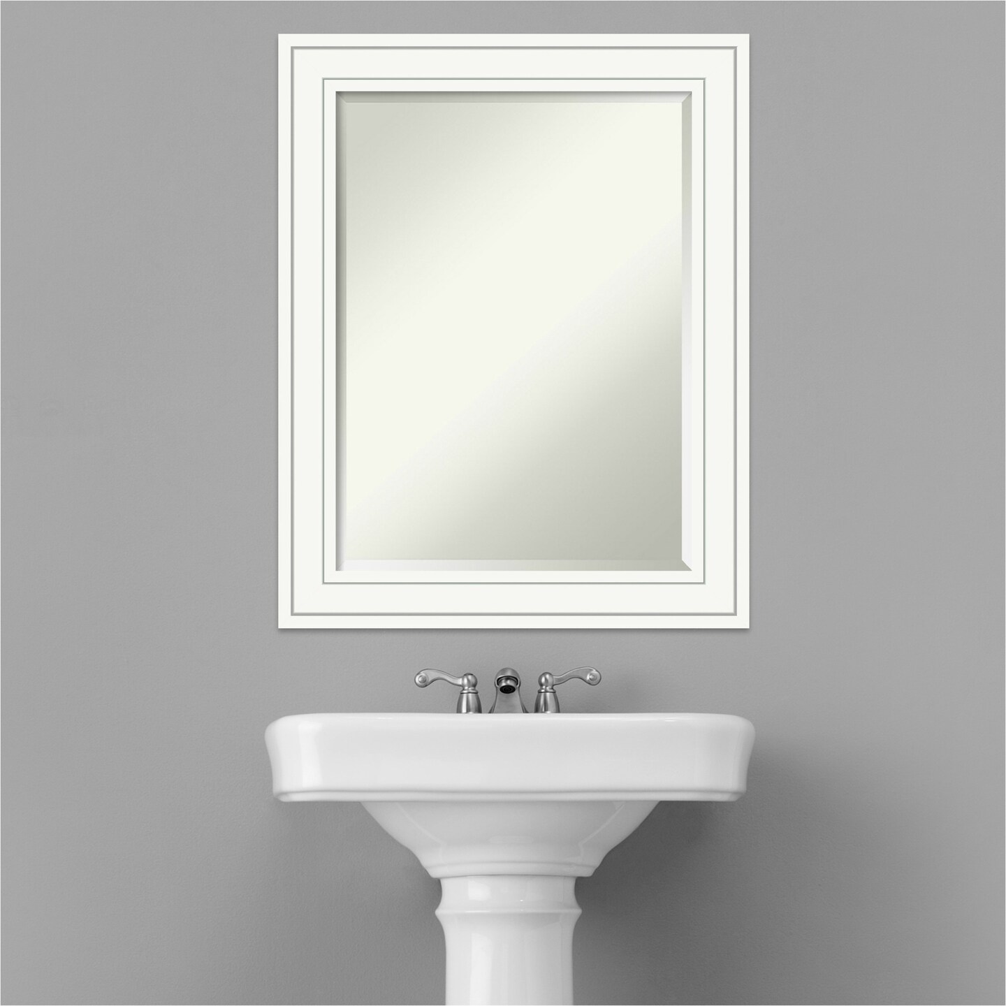 Beveled Wood Bathroom Wall Mirror, Craftsman White Frame