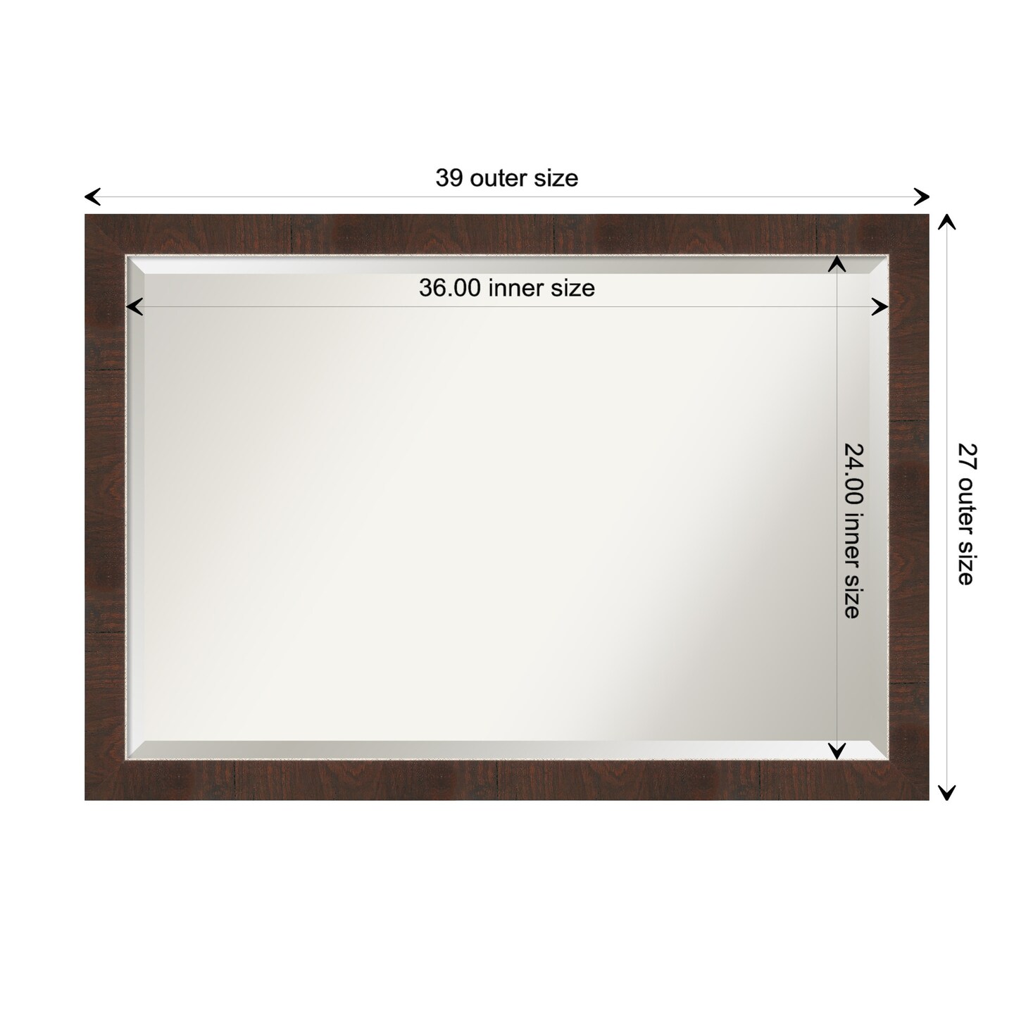 Beveled Bathroom Wall Mirror, Wildwood Brown Narrow Frame