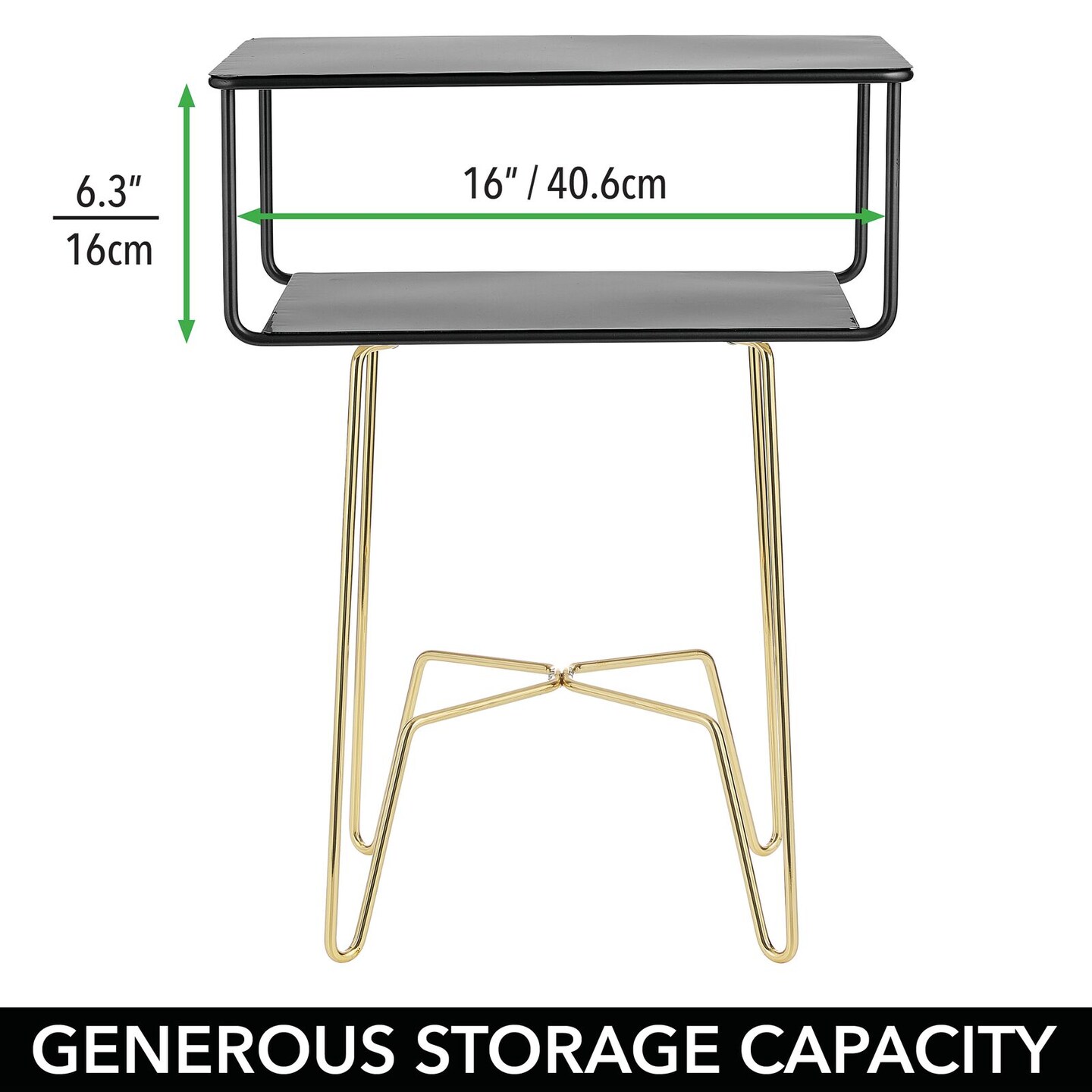 mDesign Steel Industrial Side Table w/ Storage Shelf - Matte Black/Soft Brass
