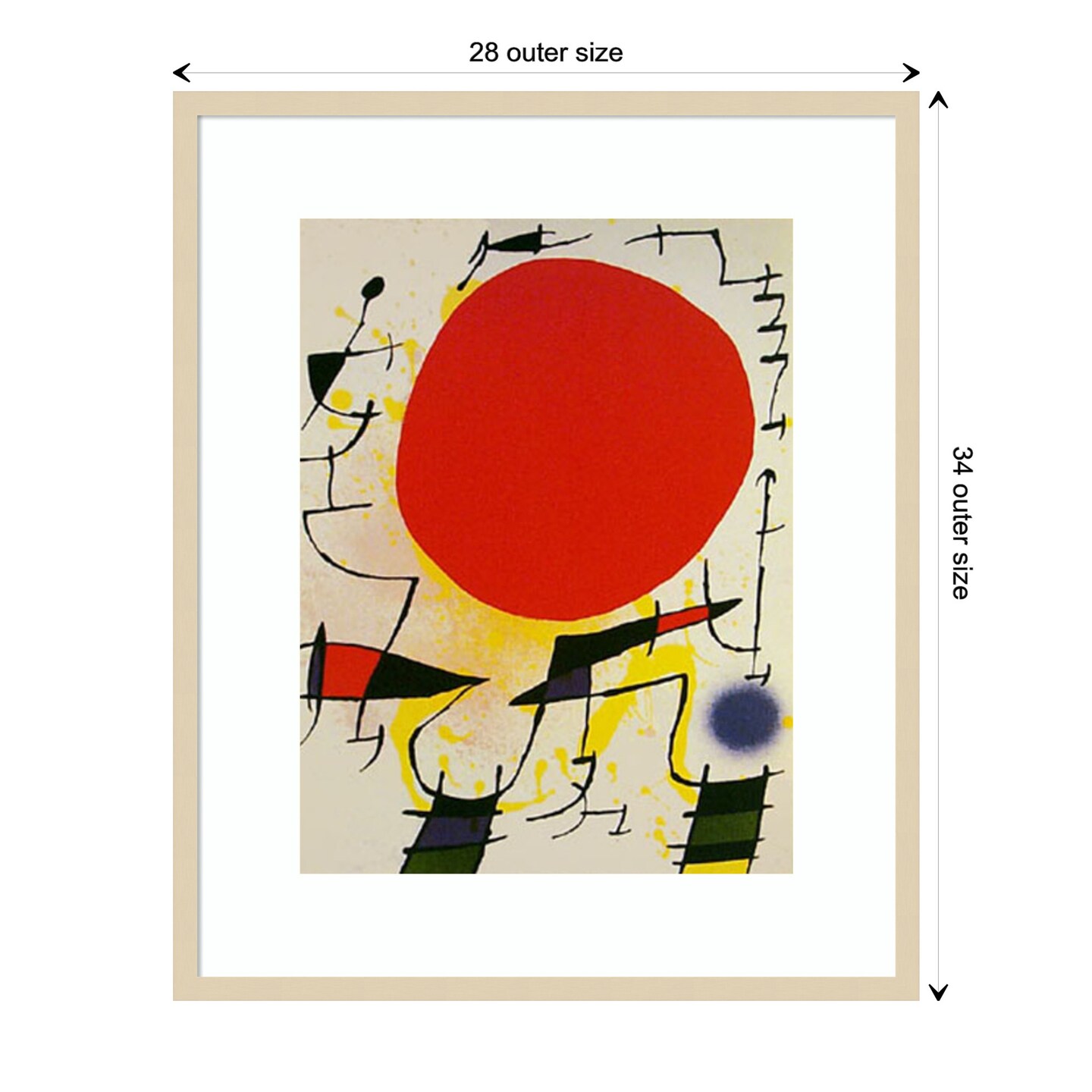 Le Soliel Rouge (The Red Sun) by Joan Miro Wood Framed Wall Art Print