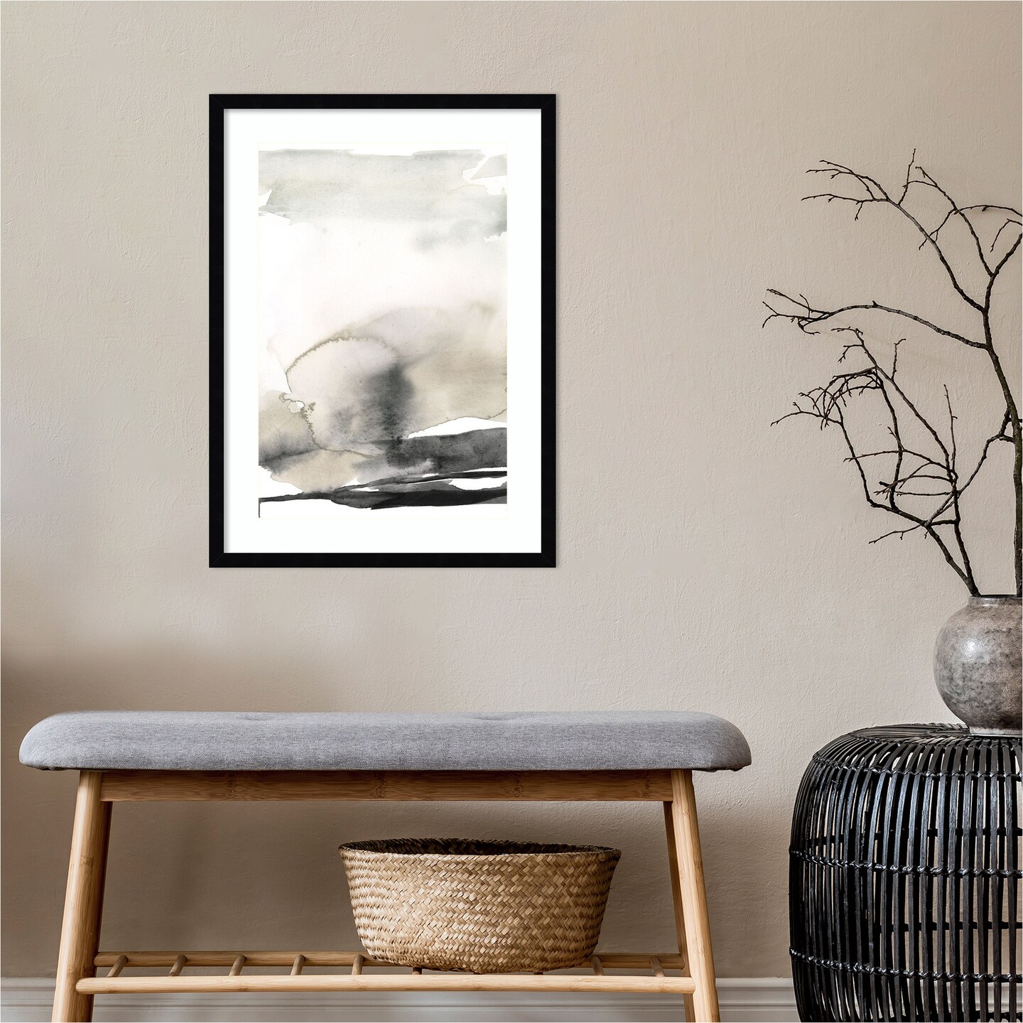 Ebony Horizon Triptych III by Jennifer Goldberger Wood Framed Wall Art Print