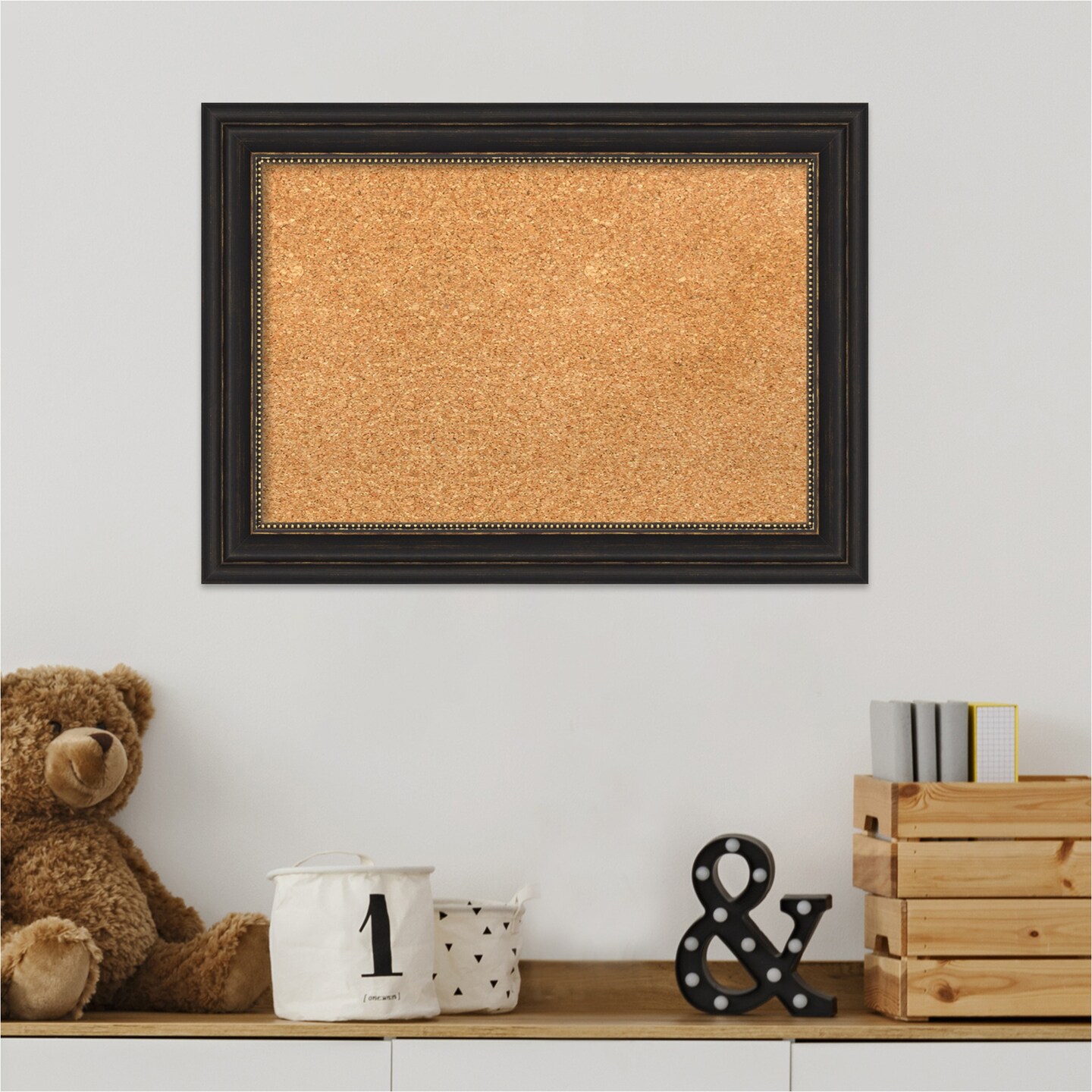 Cork Board, Accent Bronze Narrow Frame - Bulletin Board, Organization Board, Pin Board