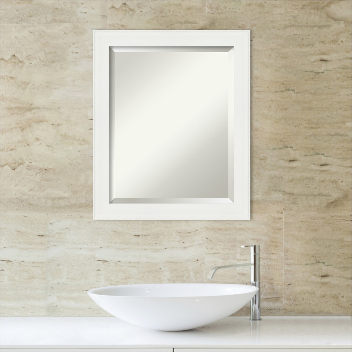 Beveled Bathroom Wall Mirror, Vanity White Narrow Frame