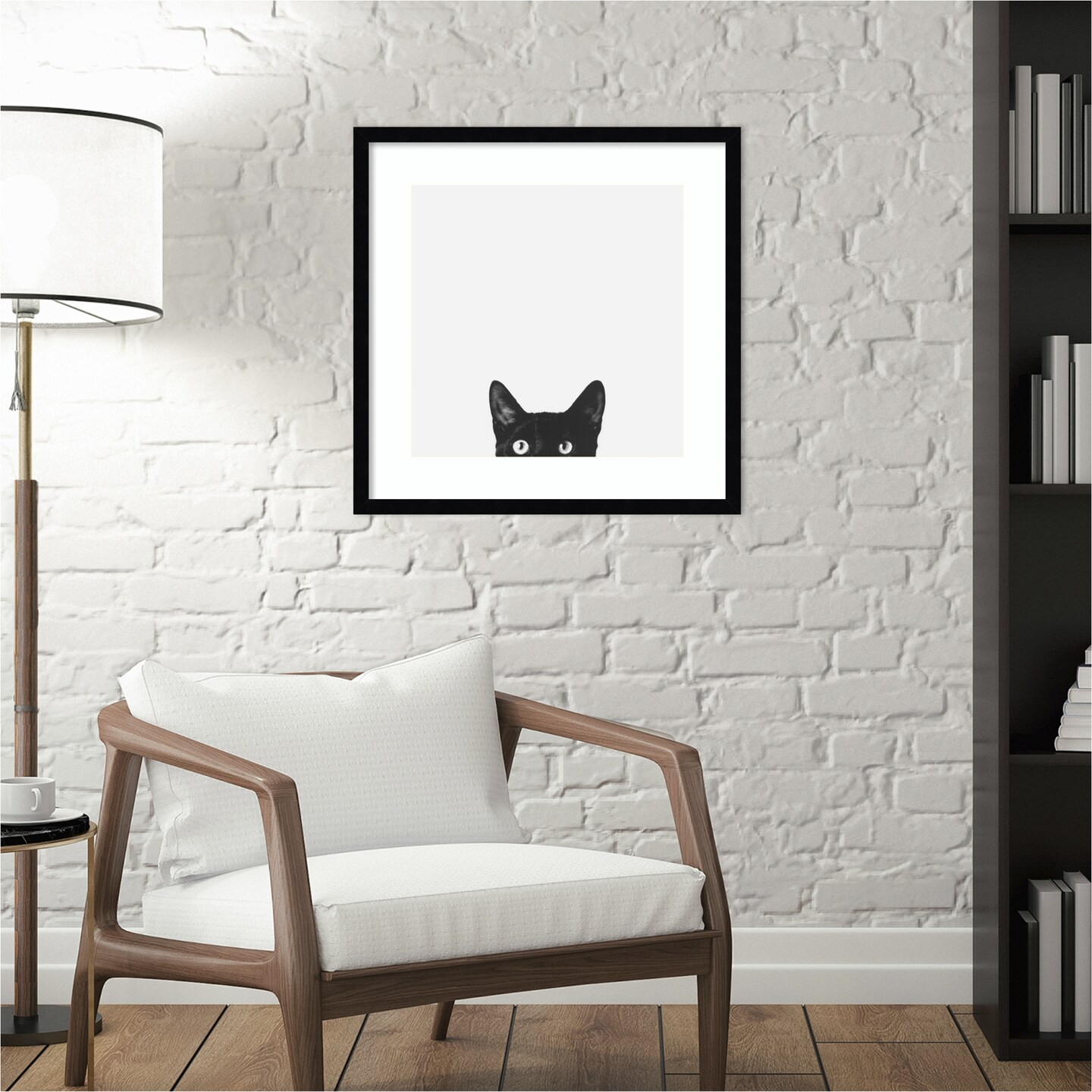 Curiosity (Cat) by Jon Bertelli Wood Framed Wall Art Print