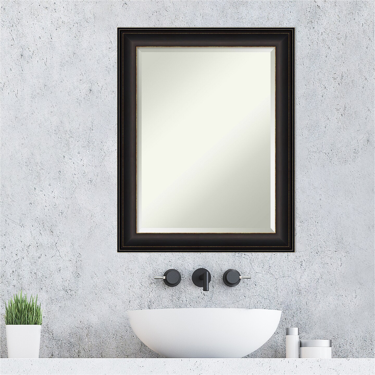 Beveled Bathroom Wall Mirror, Trio Oil Rubbed Bronze Frame