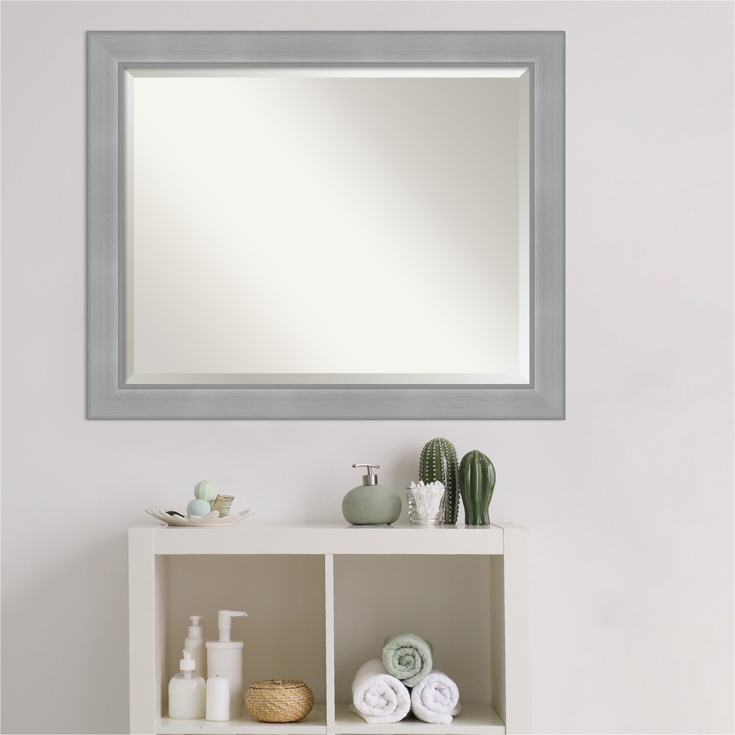 Beveled Bathroom Wall Mirror, Vista Brushed Nickel Frame