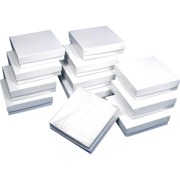 Cotton Filled Jewelry Gift Boxes White 3 5/8&#x22; 12Pcs