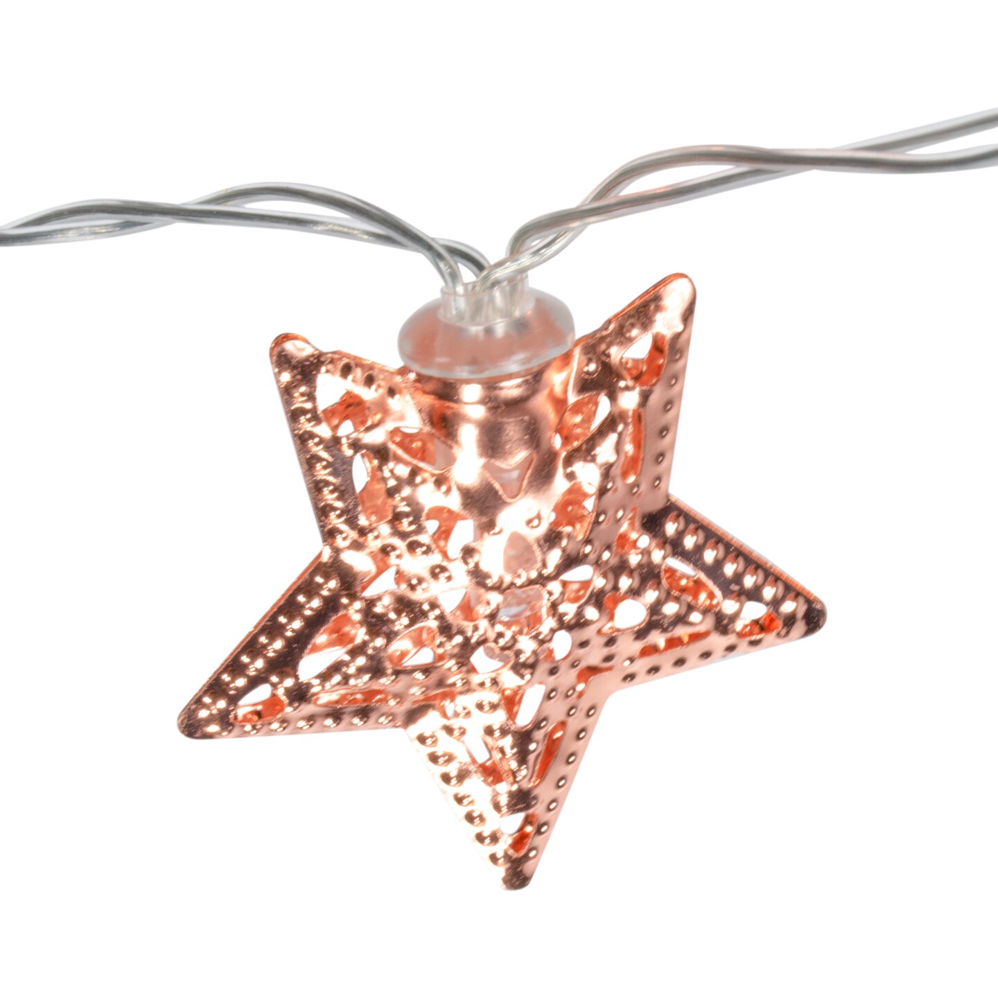 Perfect Holiday 10 LED String Light With Rose Gold Small Metal Star - Warm White