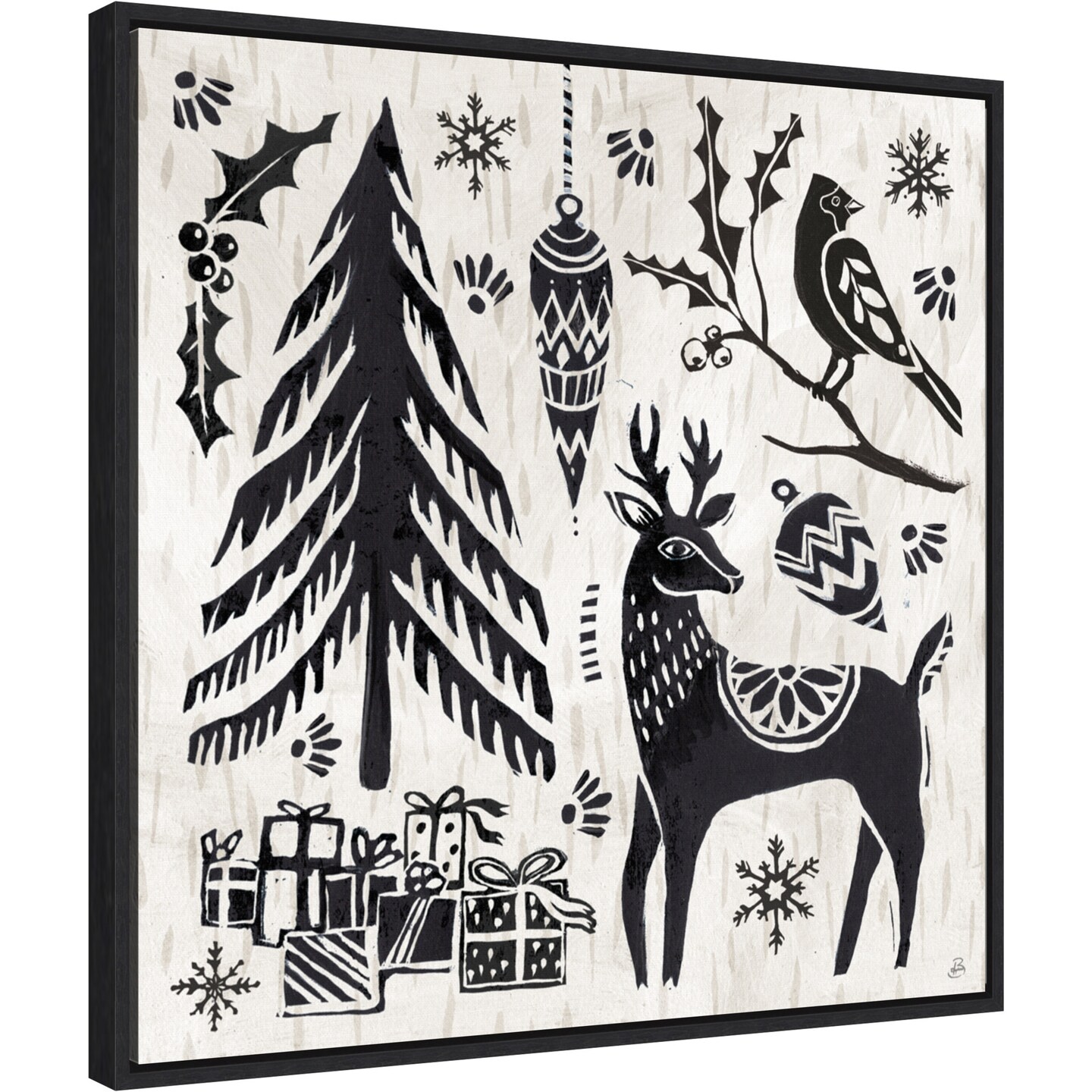 Woodcut Christmas V by Daphne Brissonnet Canvas Wall Art Print Framed