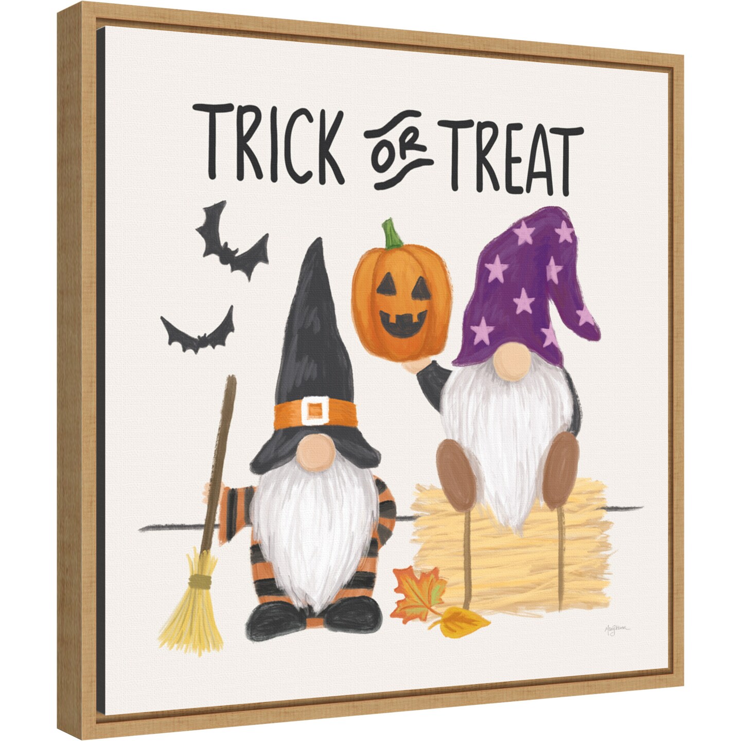 Halloween Gnomes III by Mary Urban 16-in. W x 16-in. H. Canvas Wall Art Print Framed in Natural