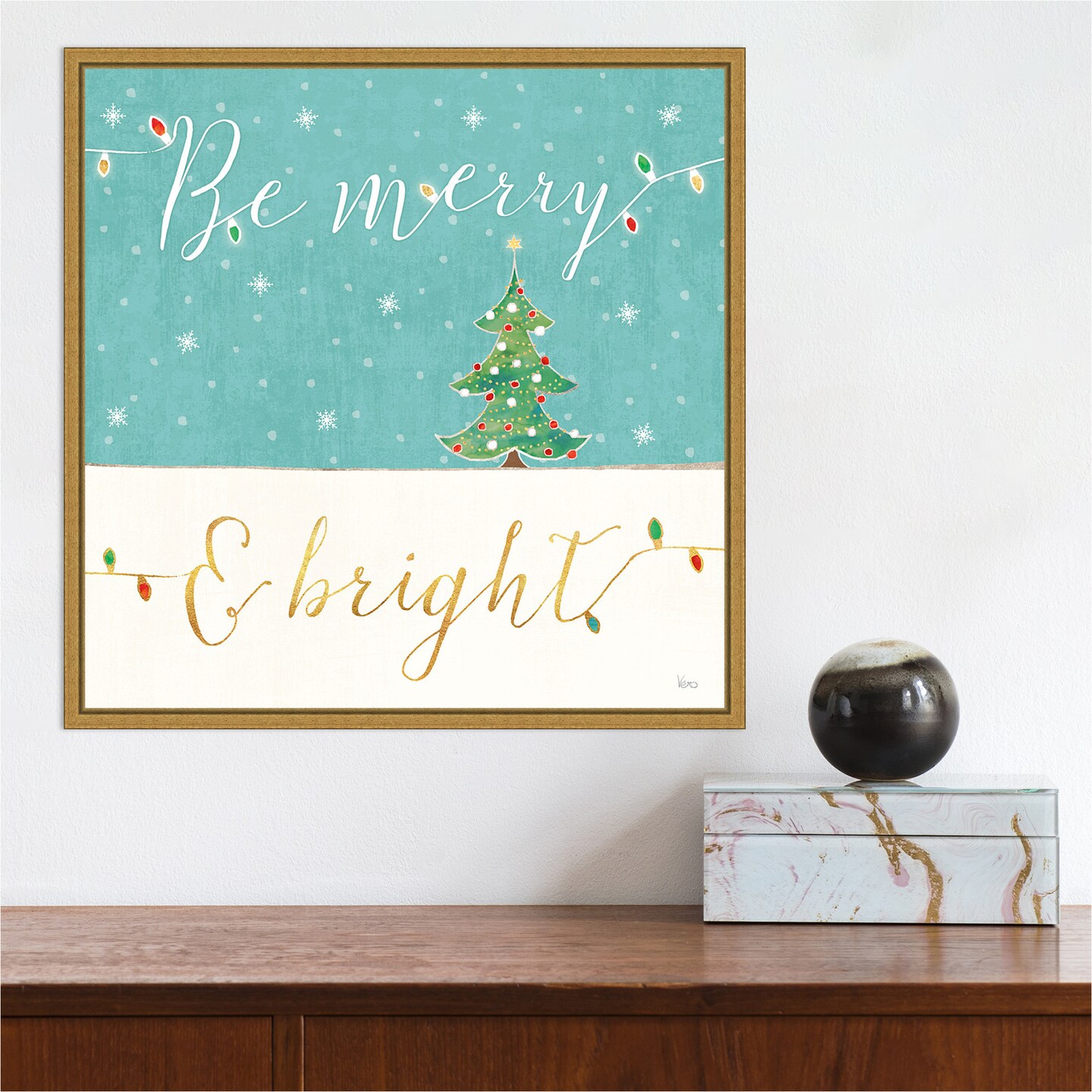 Be Merry and Bright Christmas Tree by Veronique Charron Canvas Wall Art Print Framed