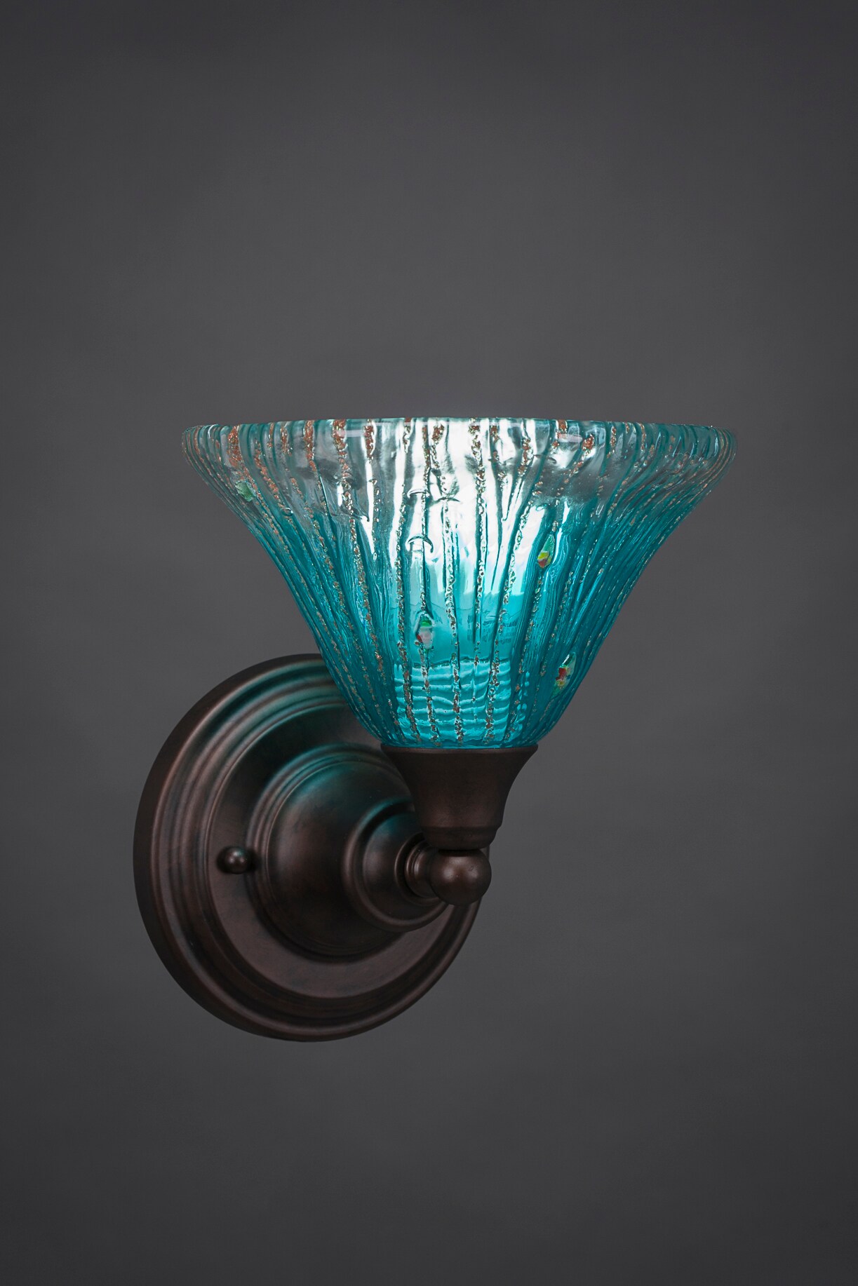 Wall Sconce Shown In Bronze Finish With 7 Teal Crystal Glass Sconces