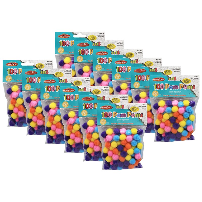 PomPoms, 1/2", Hot Colors, 100 Per Pack, 12 Packs Accessories Michaels