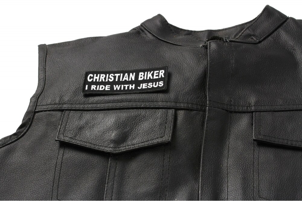 Patch, Embroidered Patch (Iron-On or Sew-On), Christian Biker I Ride With Jesus, 4&#x22; x 1.5&#x22;