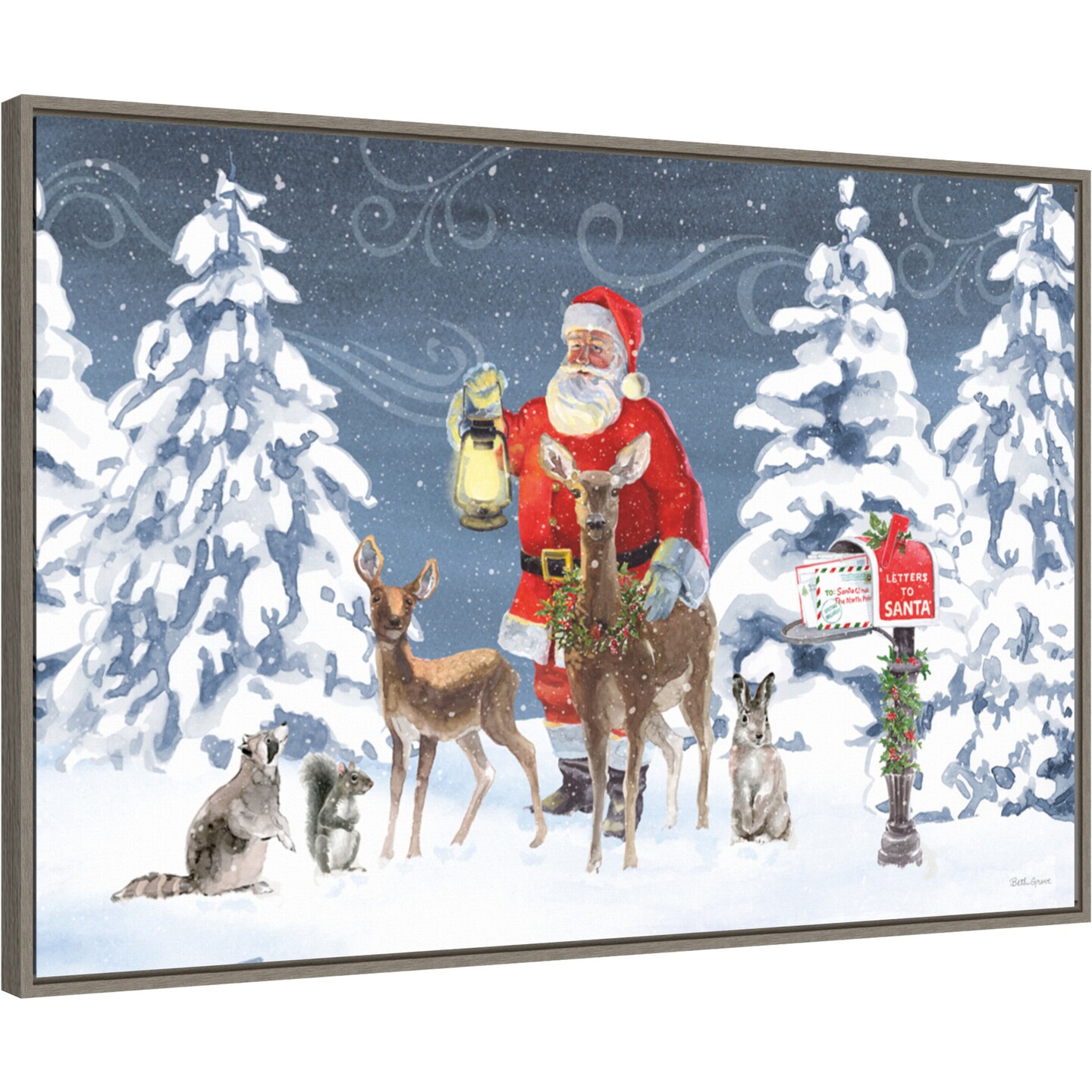 Santas List I by Beth Grove 33-in. W x 23-in. H. Canvas Wall Art Print Framed in Grey