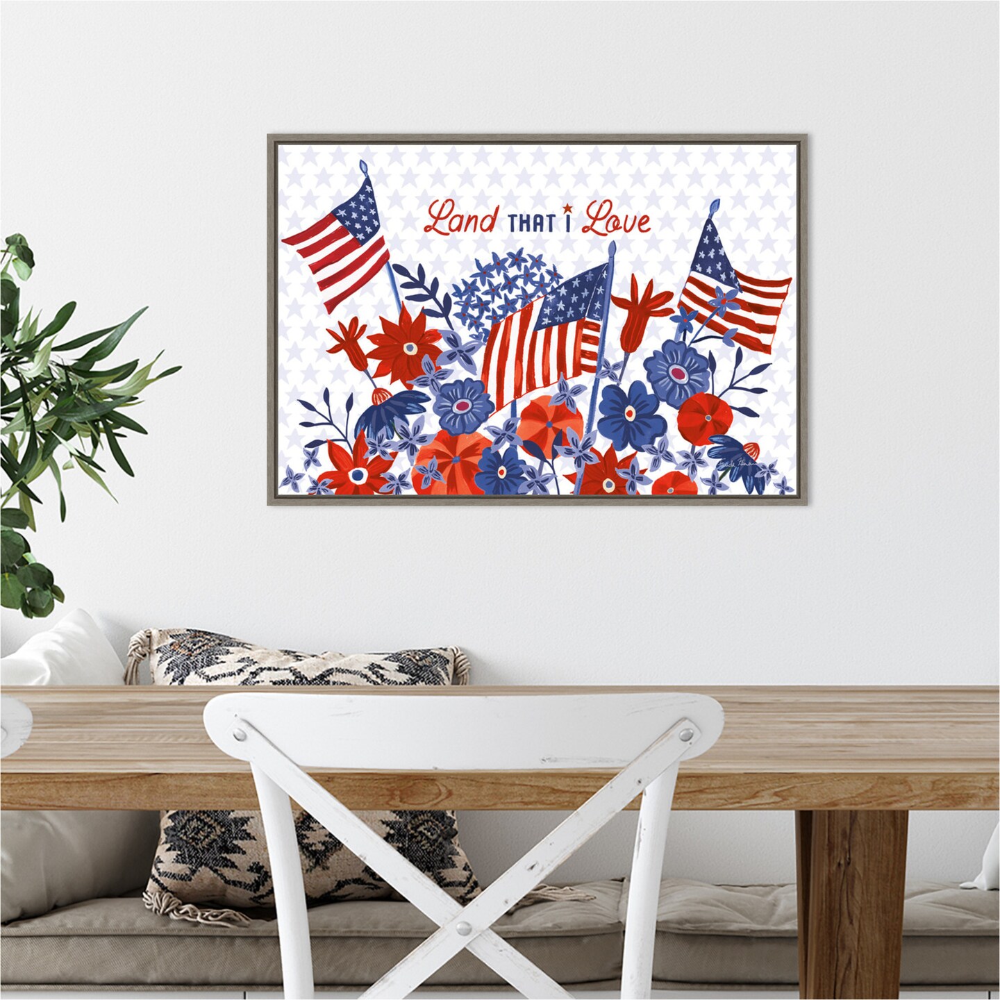 America the Beautiful I Love by Farida Zaman 23-in. W x 16-in. H. Canvas Wall Art Print Framed in Grey
