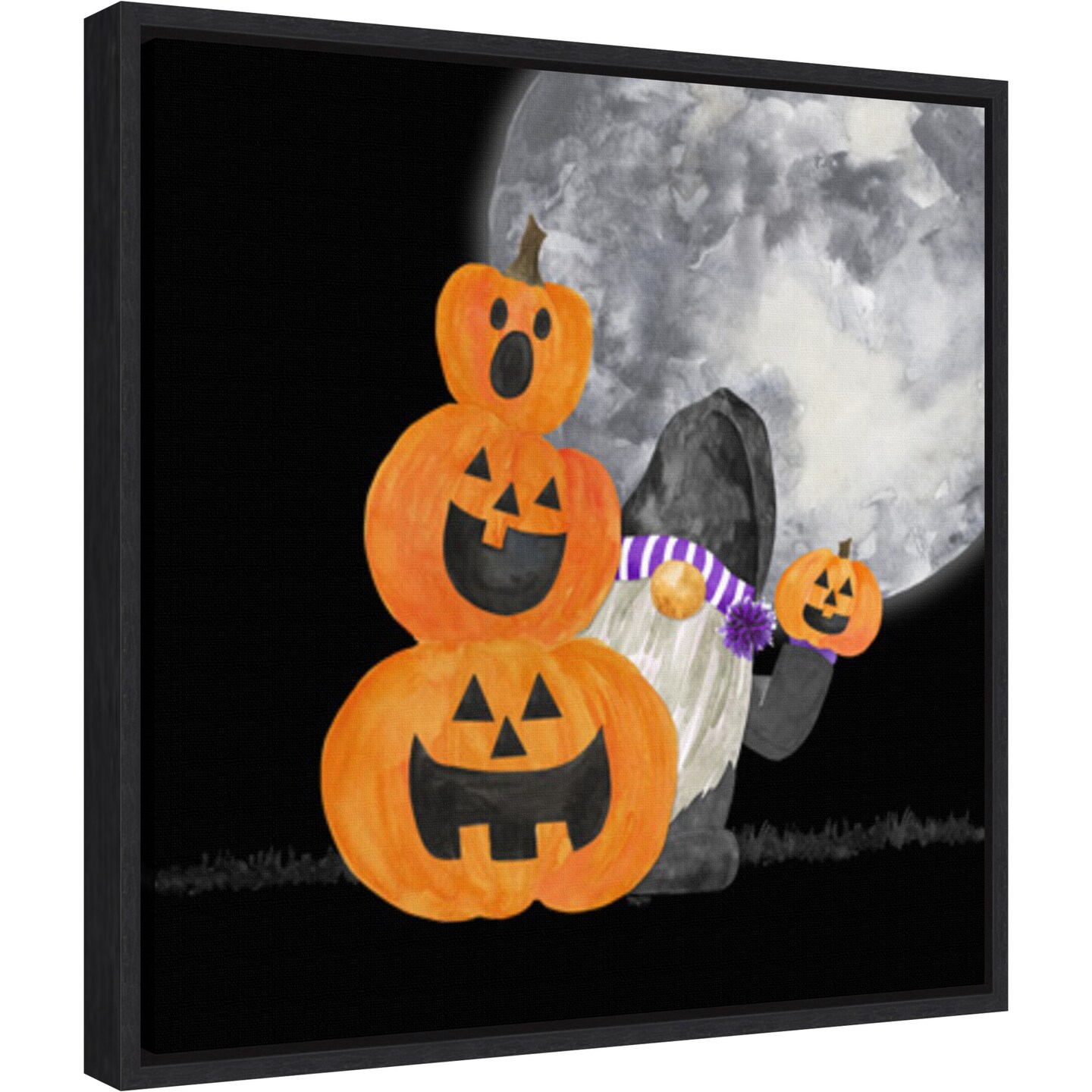 Gnomes of Halloween V-Pumpkins by Tara Reed 16-in. W x 16-in. H. Canvas Wall Art Print Framed in Black
