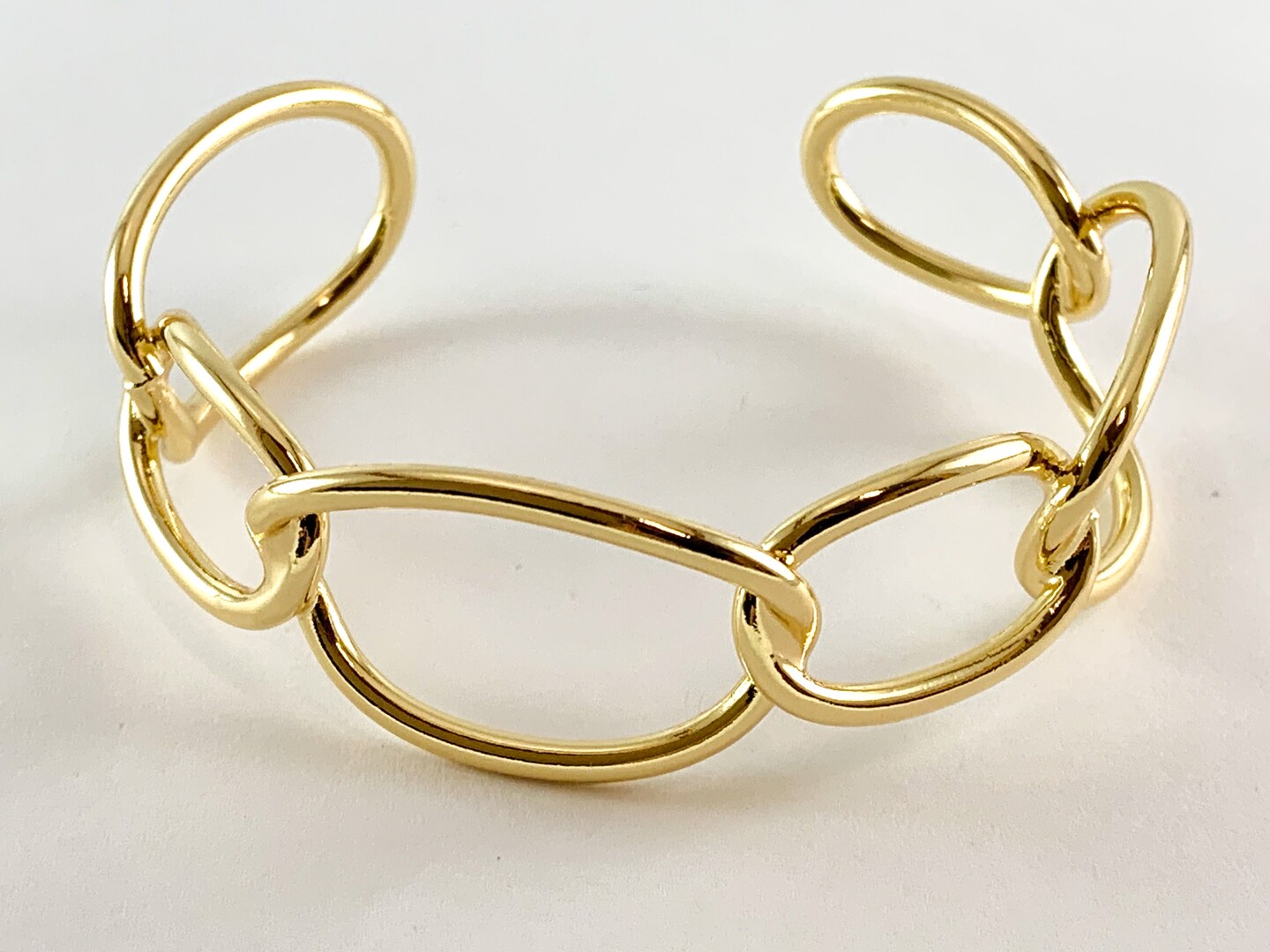 Real Gold 18K Plated Copper Chunky Oval Linked Adjustable Bracelet Cuffs 1 pc