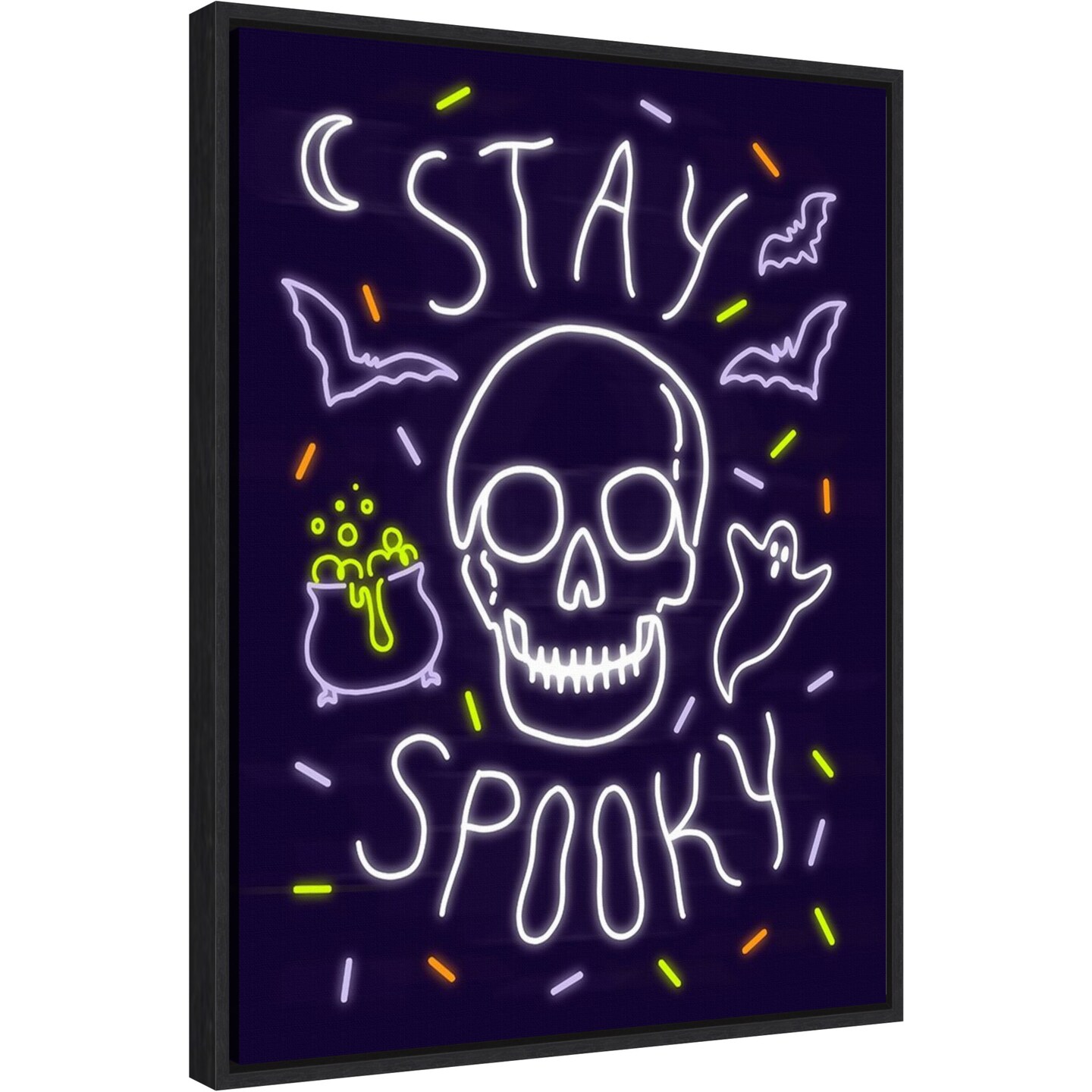Neon Halloween II by Victoria Barnes 18-in. W x 24-in. H. Canvas Wall Art Print Framed in Black
