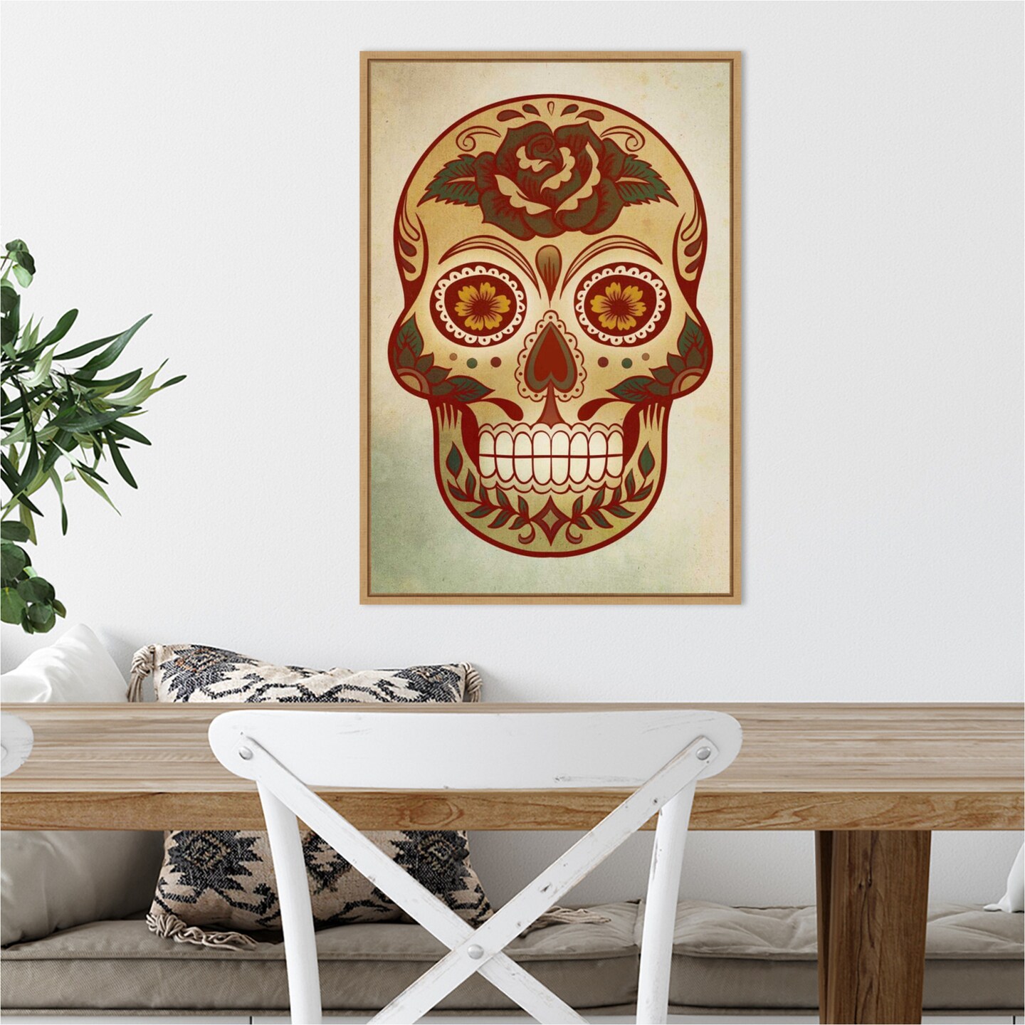 Day of the Dead Skull I by PI Gallerie 16-in. W x 23-in. H. Canvas Wall Art Print Framed in Natural
