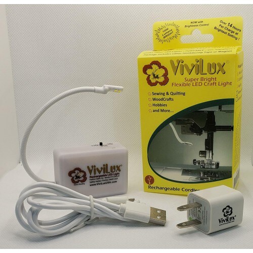 ViviLux Bright Flexible LED Craft &#x26; Sewing Light; USB Rechargeable Cordless Small Task Light for Sewing Machine, Crafting &#x26; Hobbies; Mounts with HOOK &#x26; LOOP TAPE; 1200 Lumens Natural Daylight US Plug
