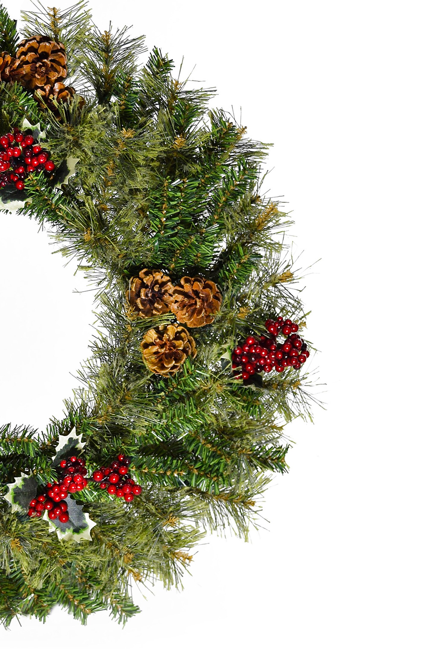 Perfect Holiday 24&#x22; Cheyenne Pine Wreath With Pine Cones And Red Berry Clusters