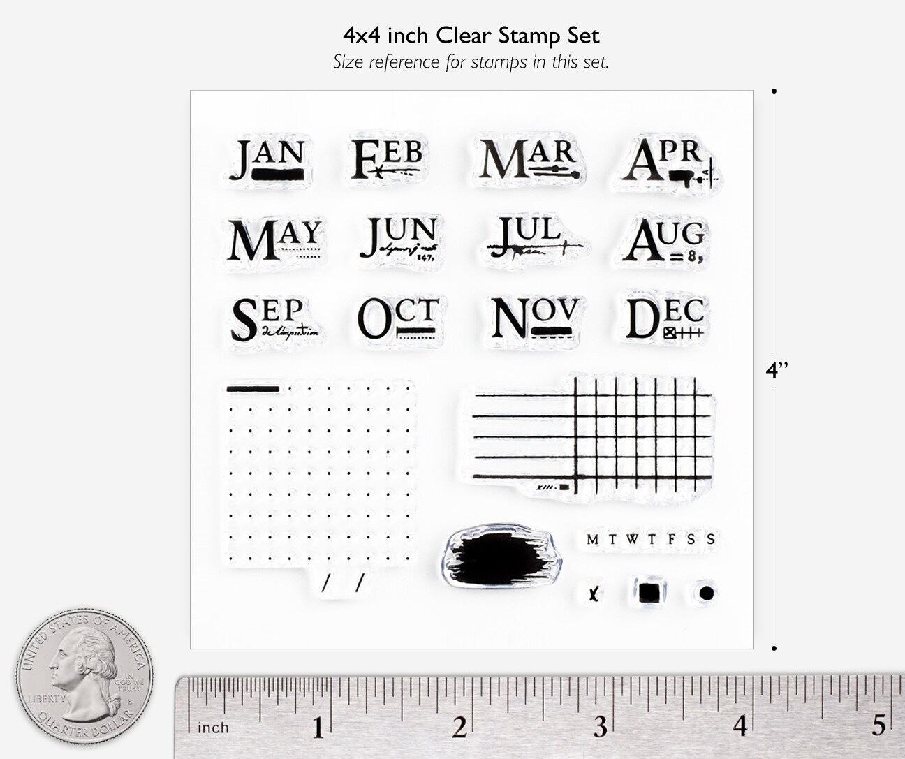 Monthly Notes Small Clear Stamps 4x4 inch by Wintertime Crafts