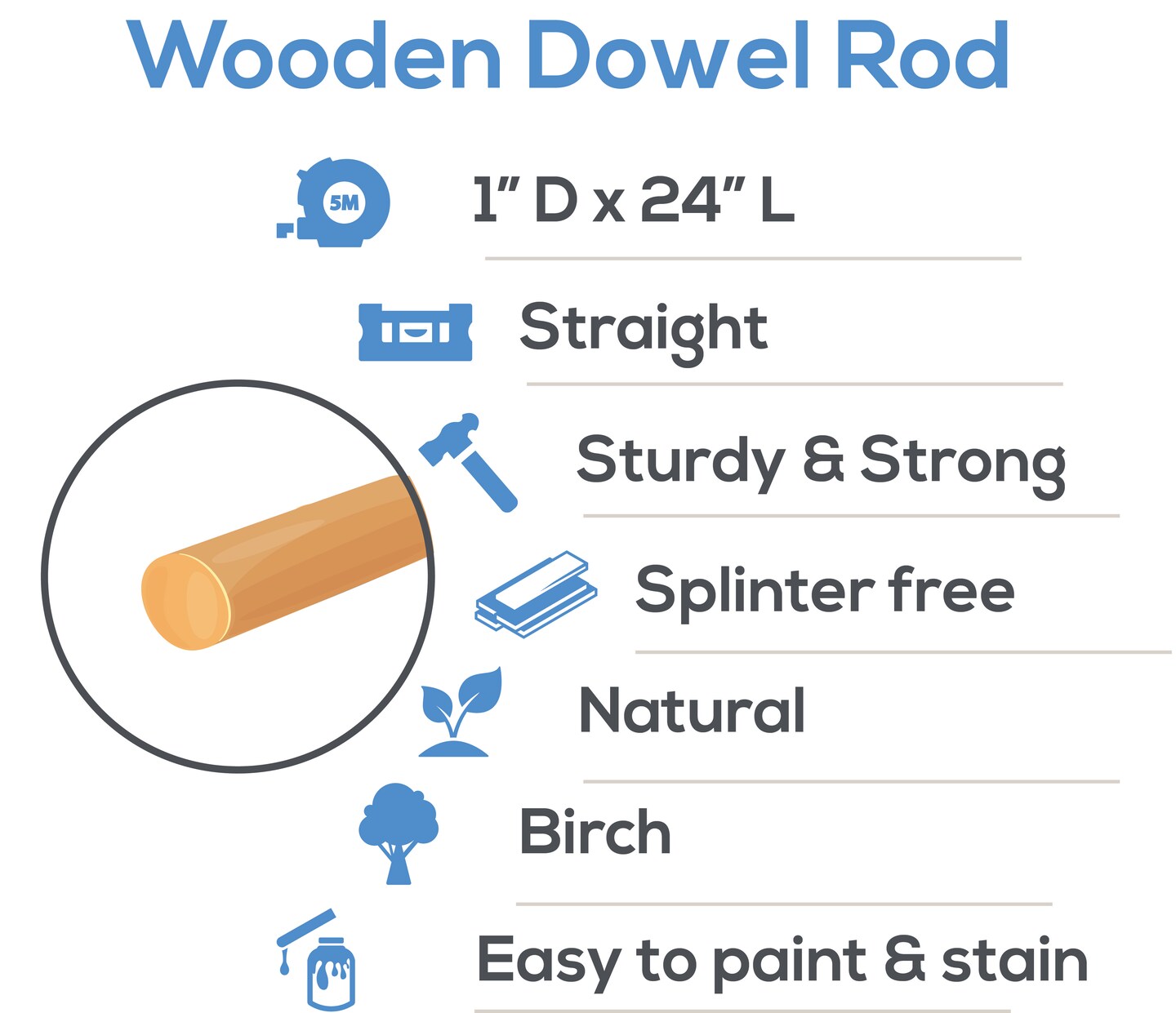 Wooden Dowel Rods 1 inch Thick, Multiple Lengths Available, Unfinished Sticks Crafts & DIY | Woodpeckers
