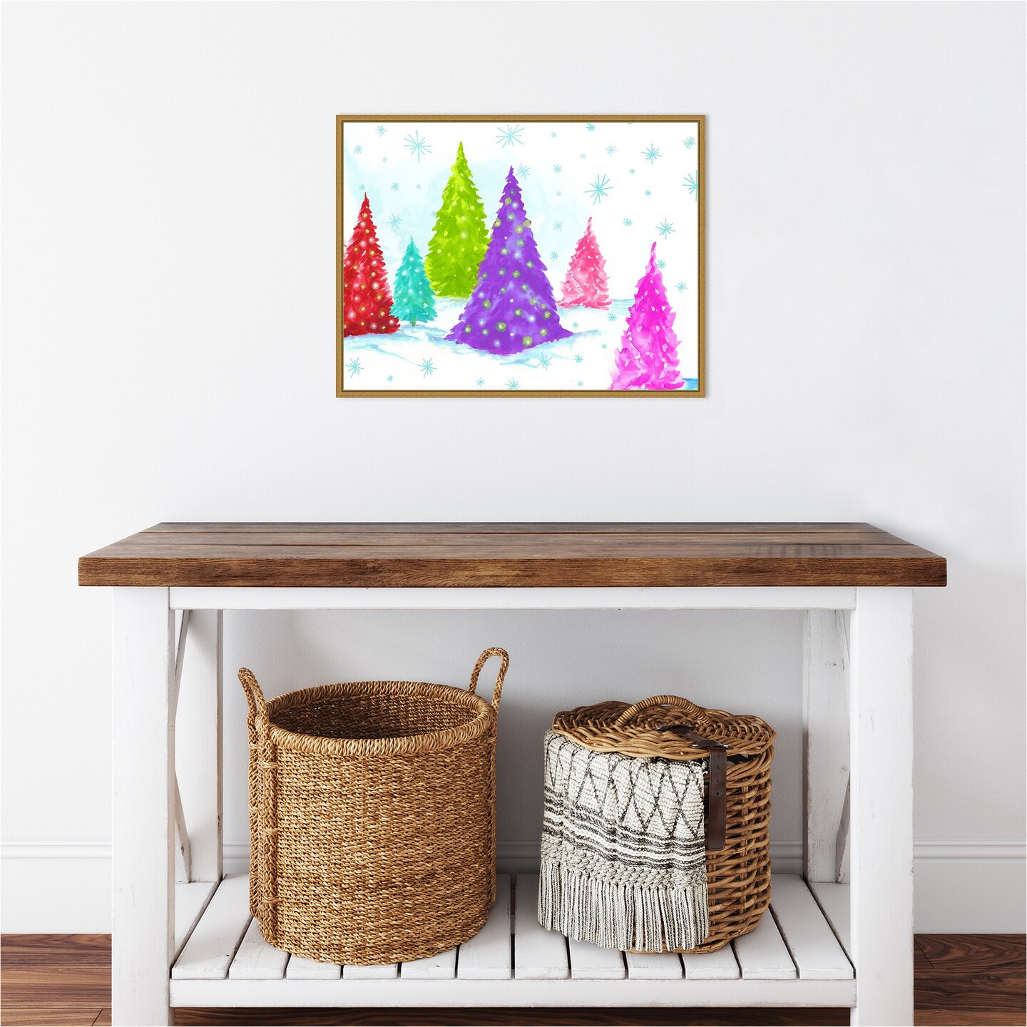 Magic Christmas Trees II by PI Studio 24-in. W x 18-in. H. Canvas Wall Art Print Framed in Gold