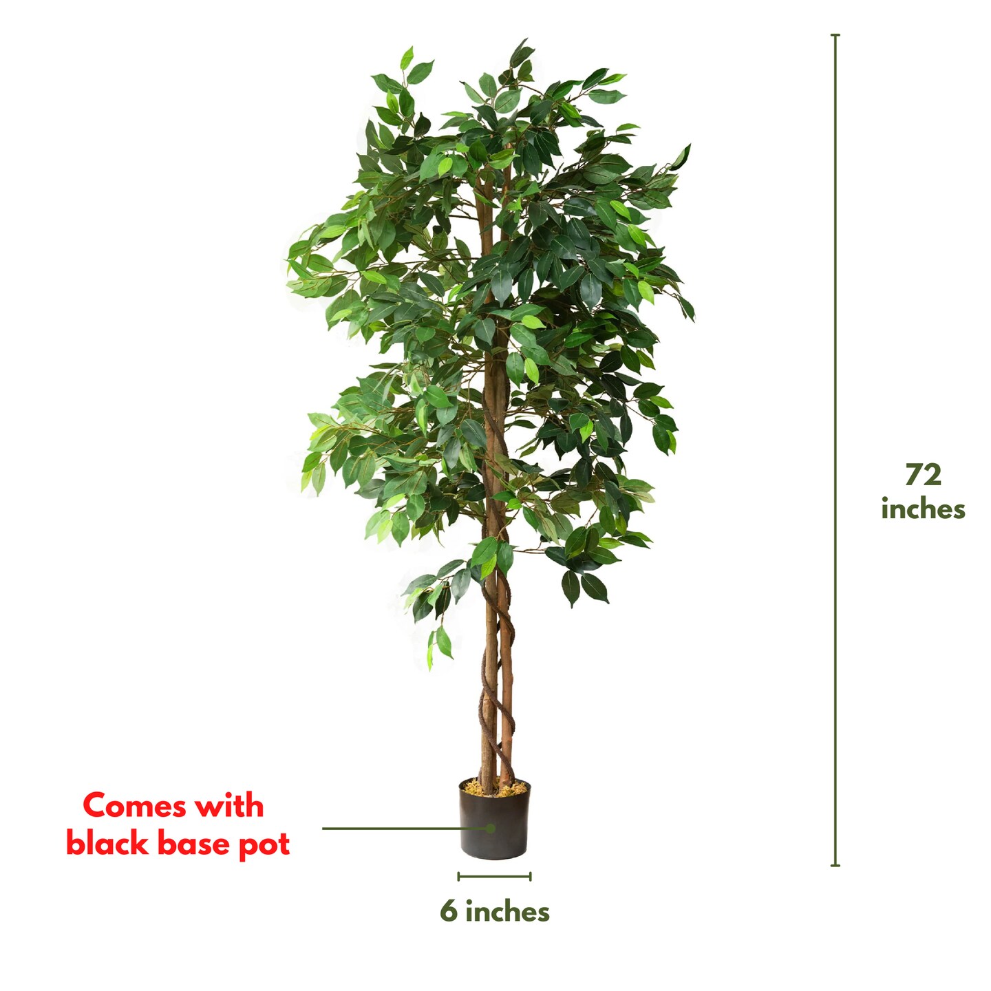 72&#x22; Artificial Ficus Silk Tree in Black Pot (2 Pack)