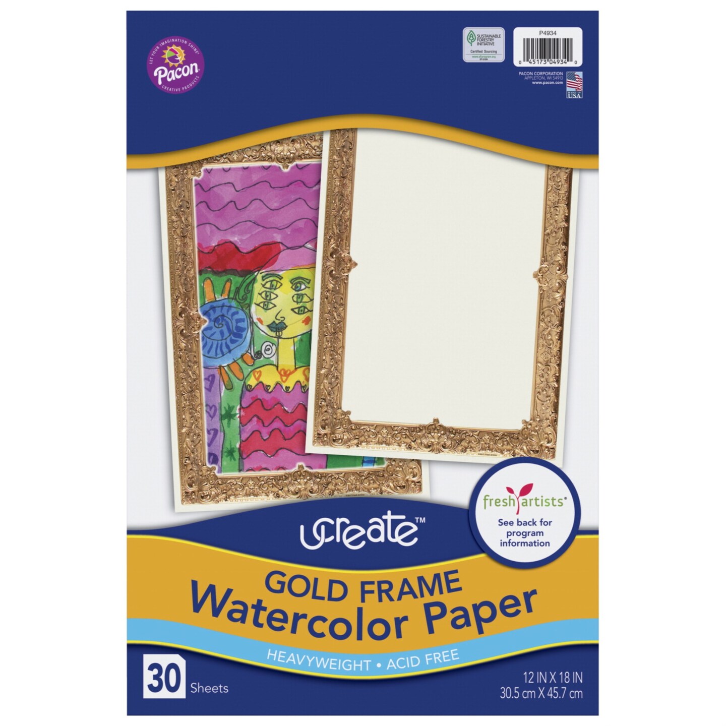 Ucreate Gold Frame Watercolor Paper, 12 x 18 Inches, 30 Sheets Paper