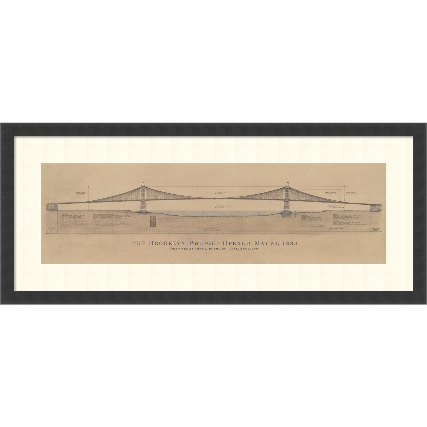 Brooklyn Bridge by Craig S. Holmes Wood Framed Wall Art Print 40 in. W x 17 in. H