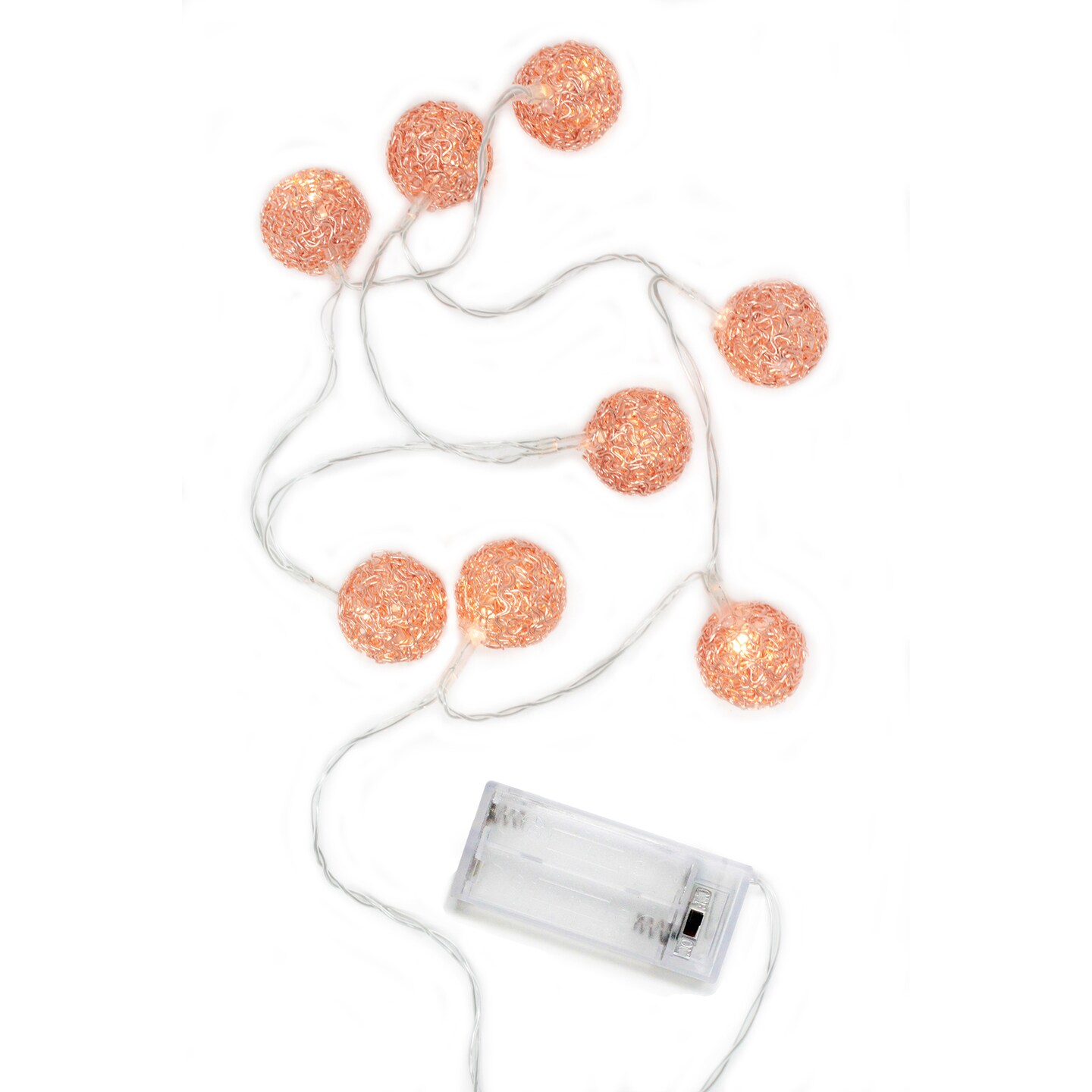 Perfect Holiday 8 LED String Light With Rose Gold Metal Ball - Warm White