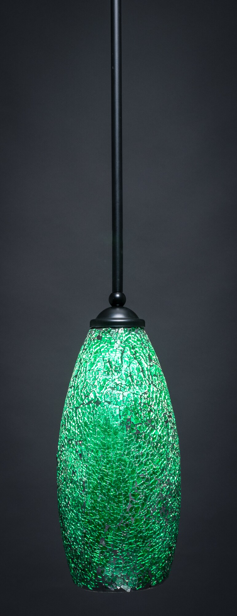 Zilo 1 Light Mini Pendant Shown In Matte Black Finish With 5.5 Green Fusion Glass