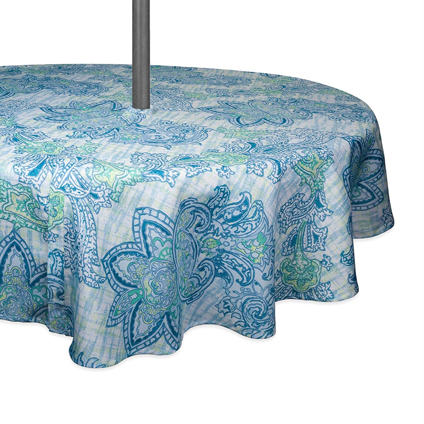 DII Blue Watercolor Paisley Print Outdoor Tablecloth With Zipper 60