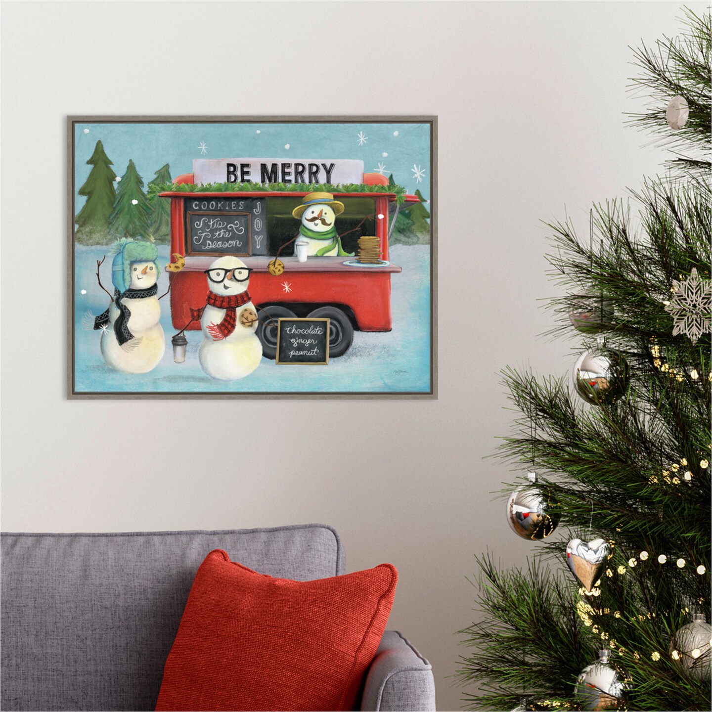 Christmas on wheels III by Mary Urban 24-in. W x 18-in. H. Canvas Wall Art Print Framed in Grey
